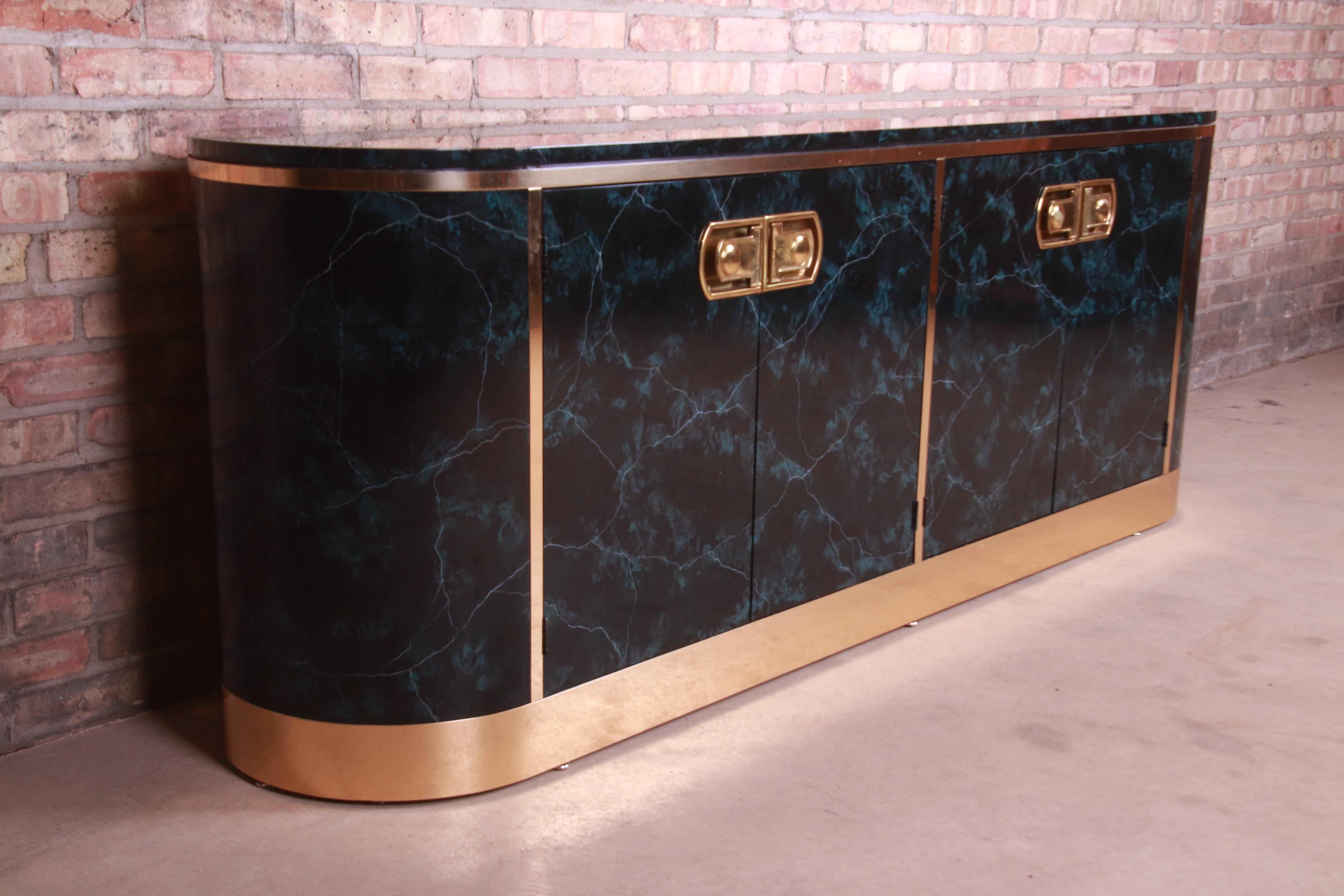 Late 20th Century Mastercraft Hollywood Regency Faux Marble and Brass Sideboard Credenza