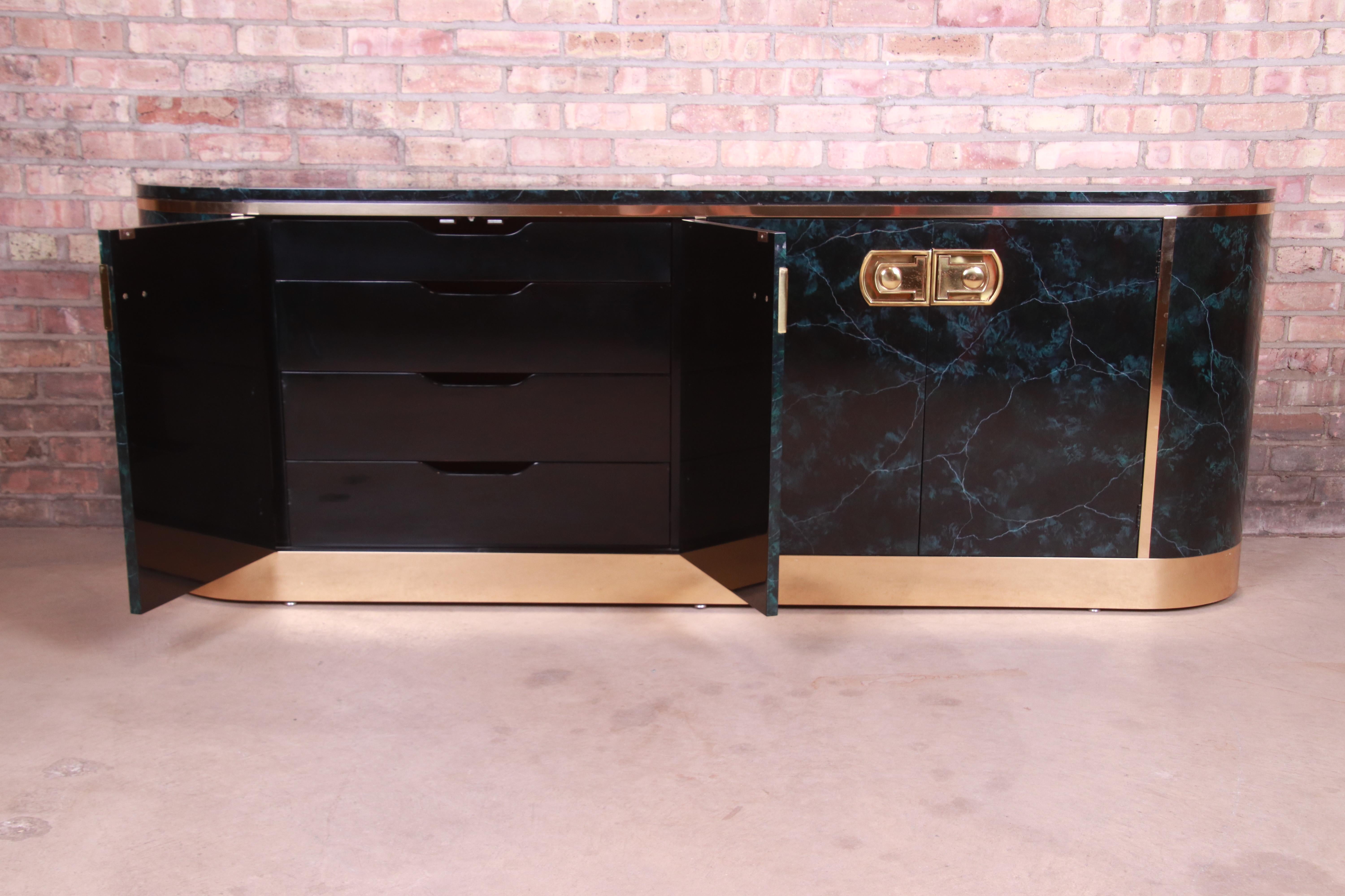 Mastercraft Hollywood Regency Faux Marble and Brass Sideboard Credenza 2