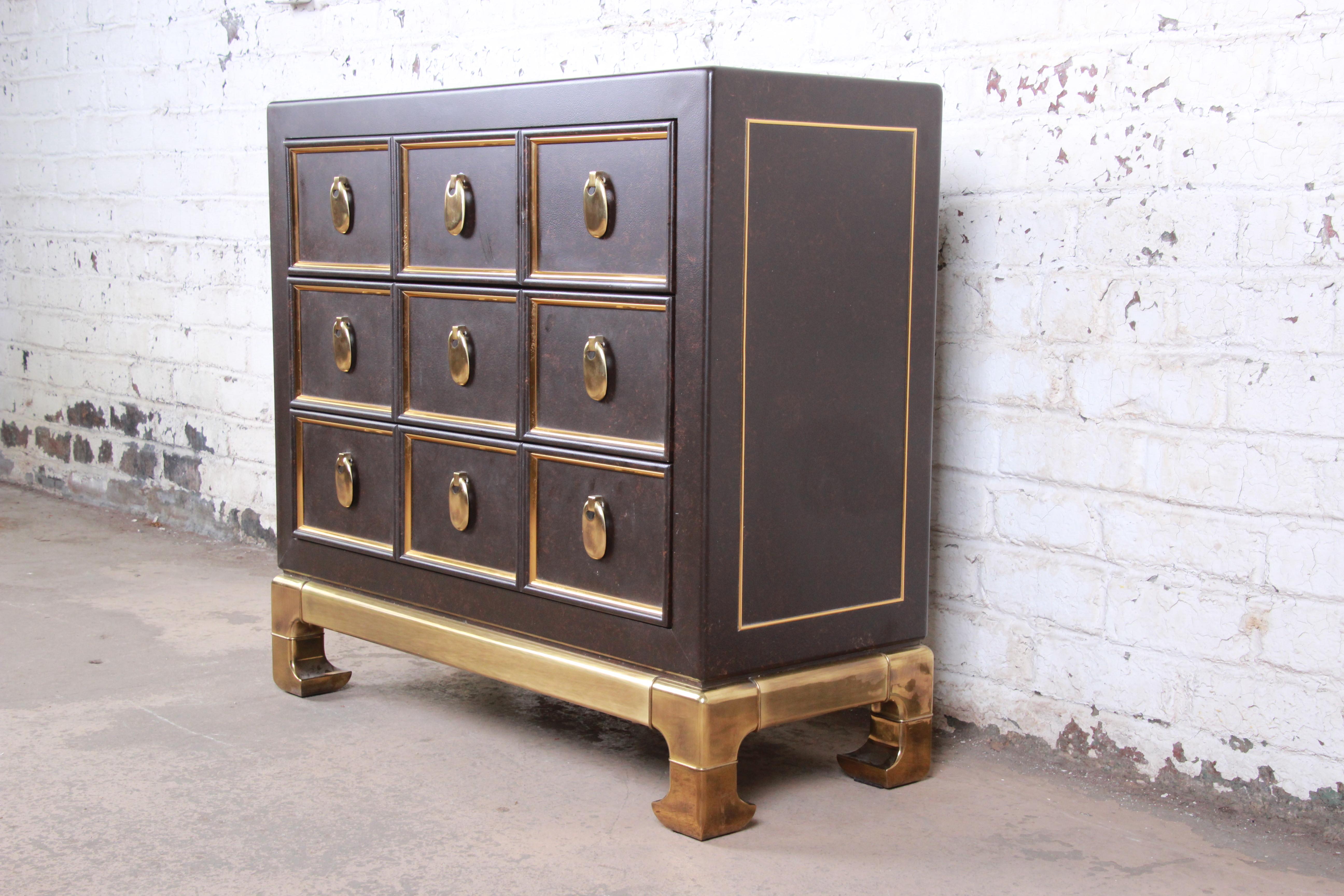 American Mastercraft Hollywood Regency Faux Tortoise Shell and Brass Chest of Drawers