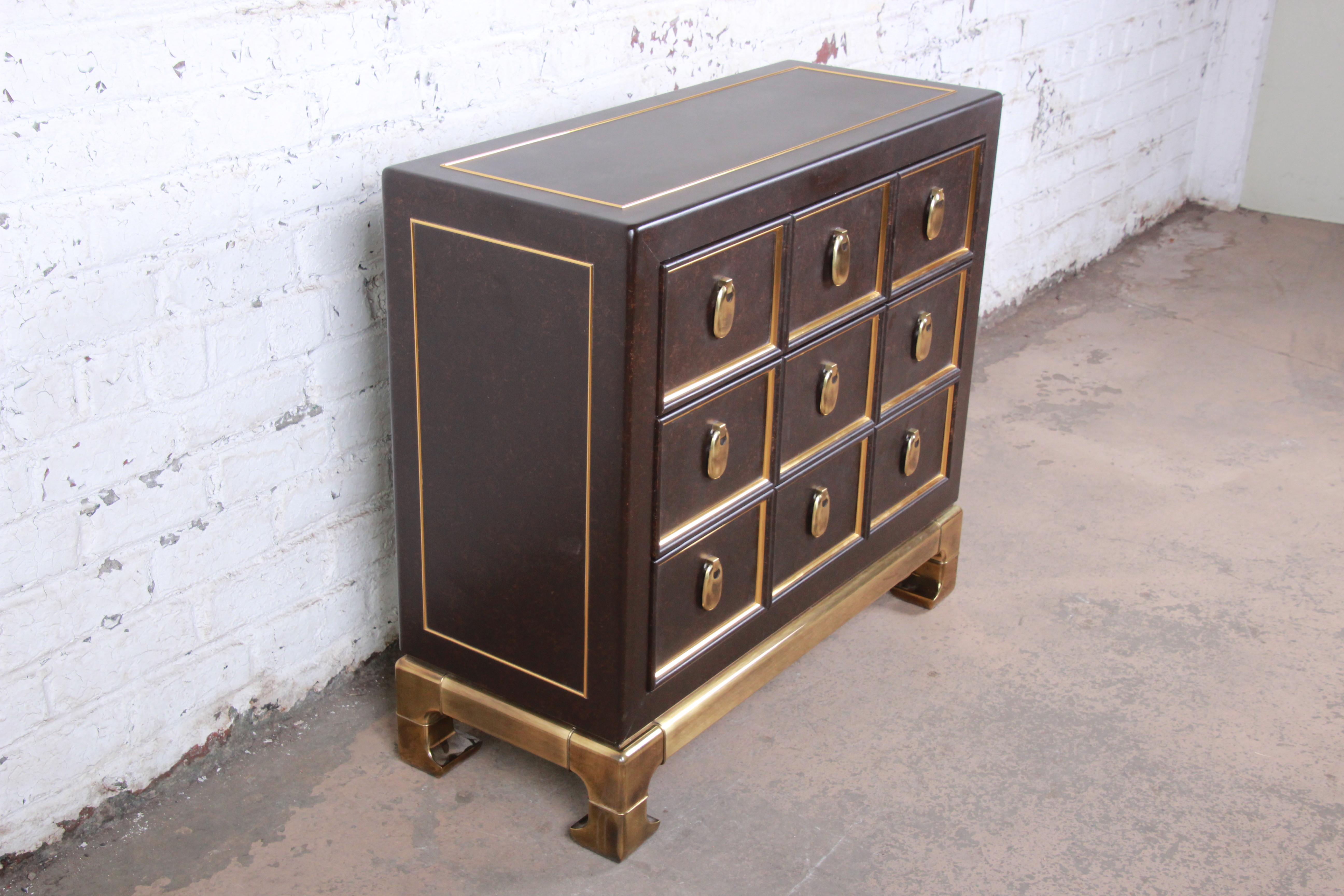 Mastercraft Hollywood Regency Faux Tortoise Shell and Brass Chest of Drawers In Good Condition In South Bend, IN