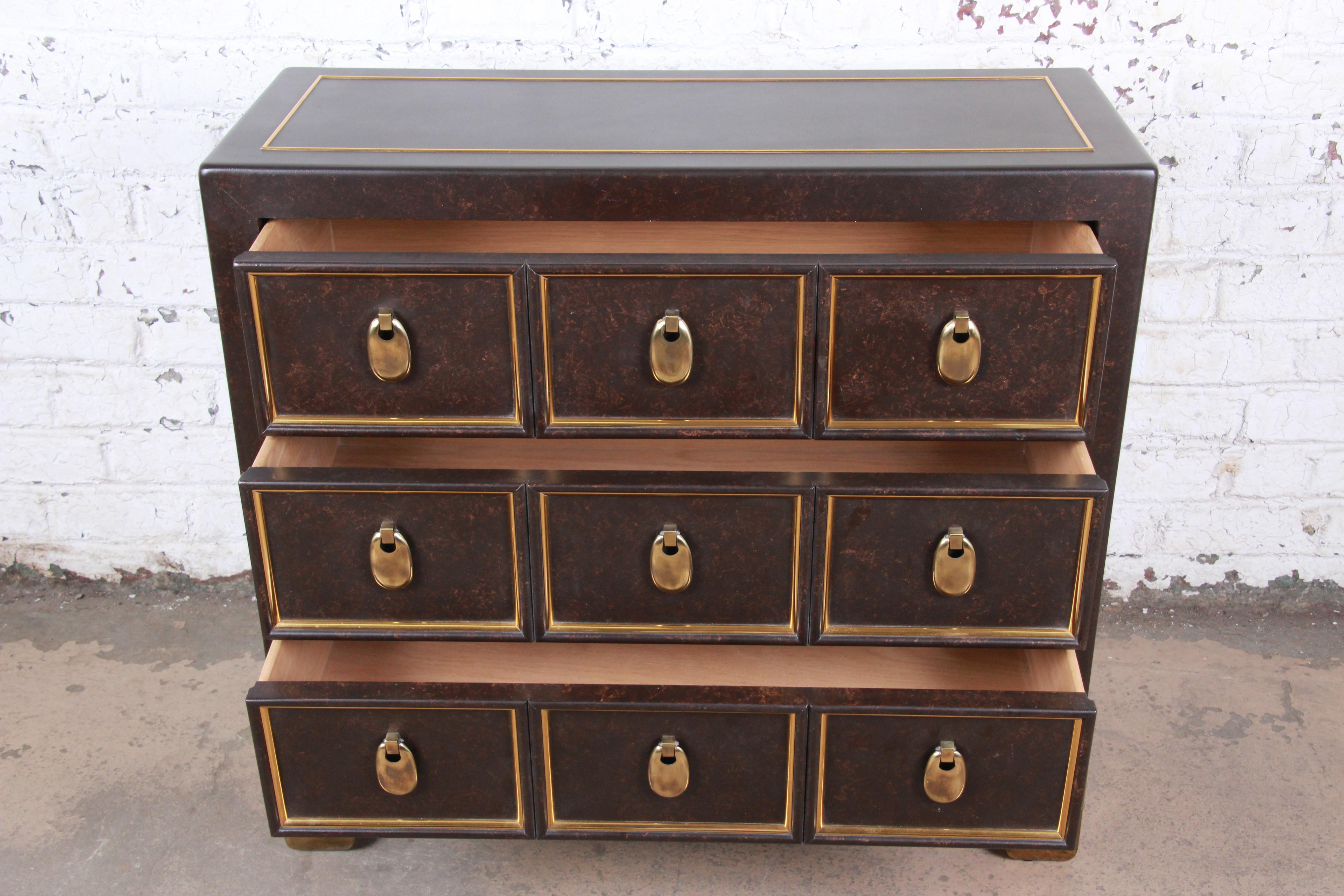 Mastercraft Hollywood Regency Faux Tortoise Shell and Brass Chest of Drawers 2