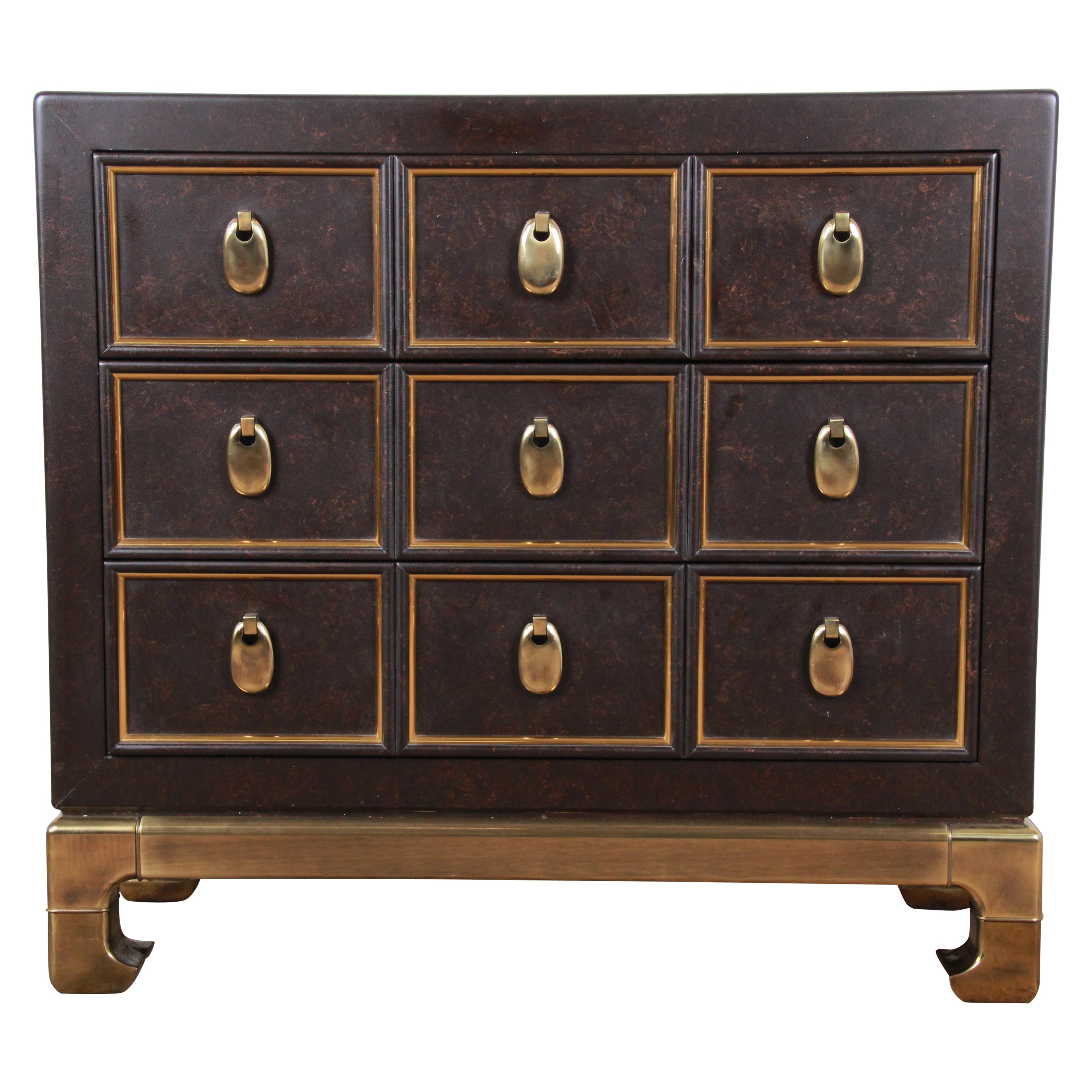 Mastercraft Hollywood Regency Faux Tortoise Shell and Brass Chest of Drawers
