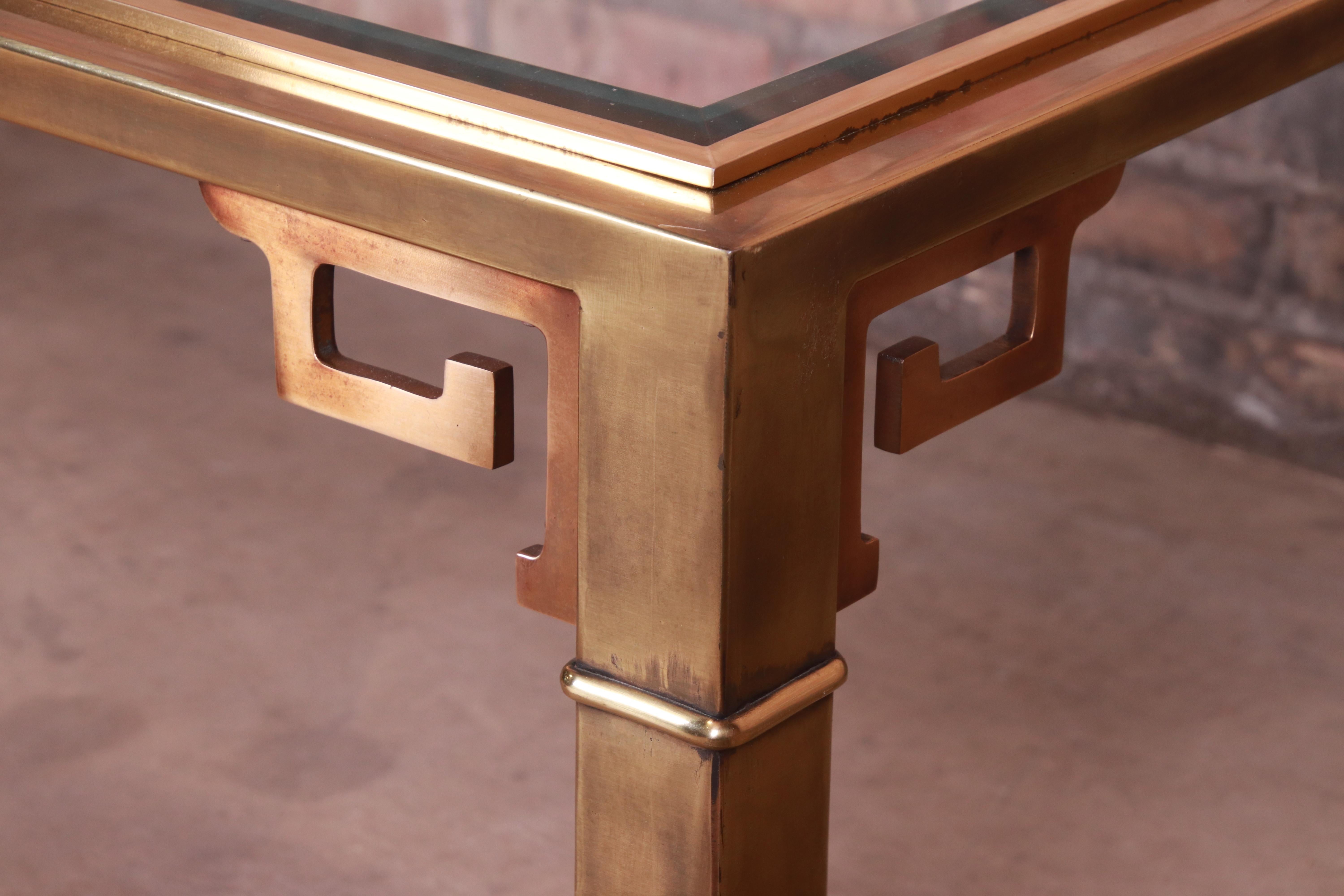 Late 20th Century Mastercraft Hollywood Regency Greek Key Brass and Glass Cocktail Table, 1970s