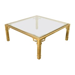 Mastercraft Hollywood Regency Greek Key Brass and Glass Cocktail Table, 1970s