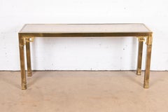 Mastercraft Hollywood Regency Greek Key Brass and Mirrored Glass Console Table