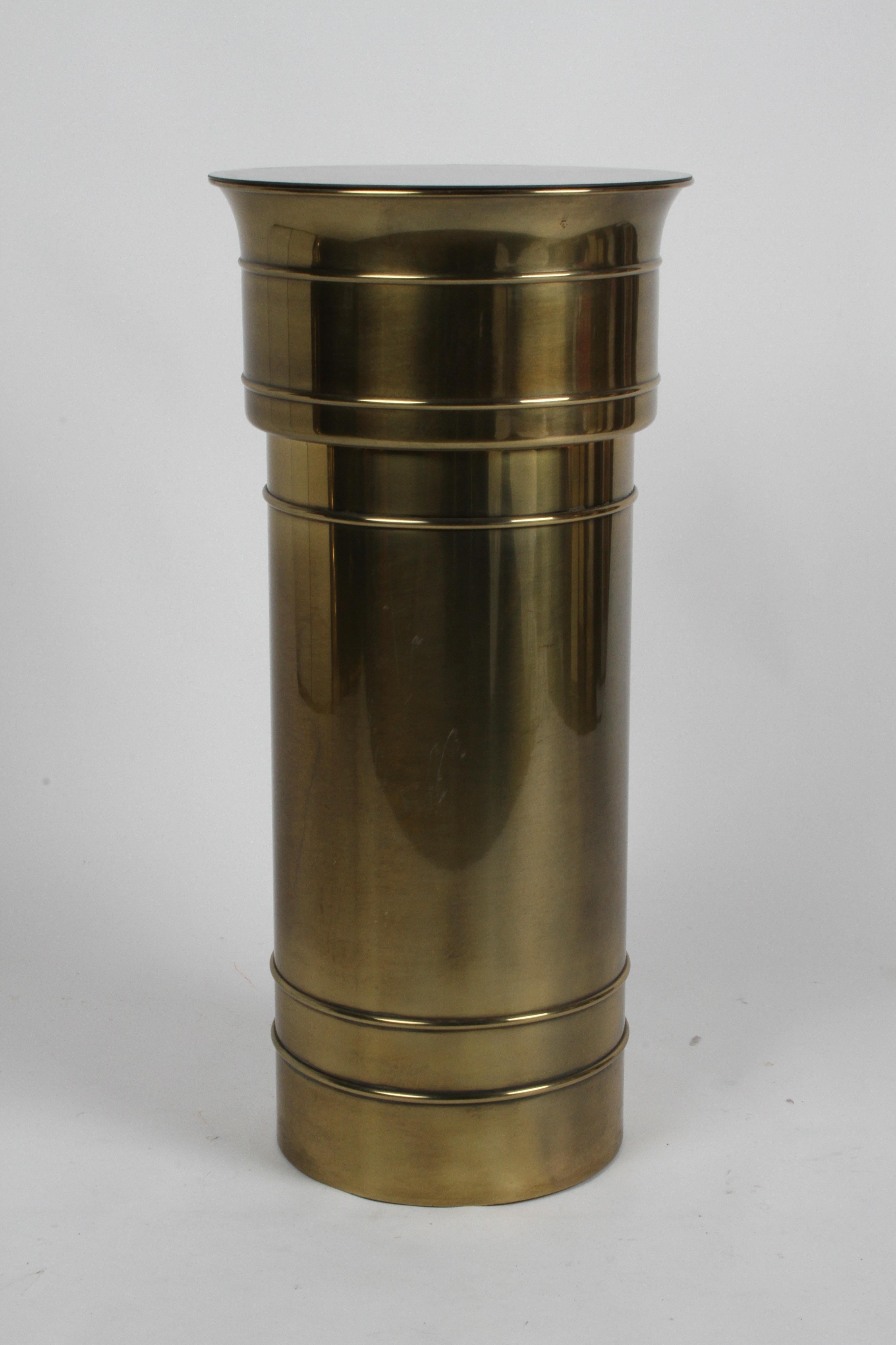 American Mastercraft Hollywood Regency Round Cylinder Brass Display Pedestal or Planter For Sale