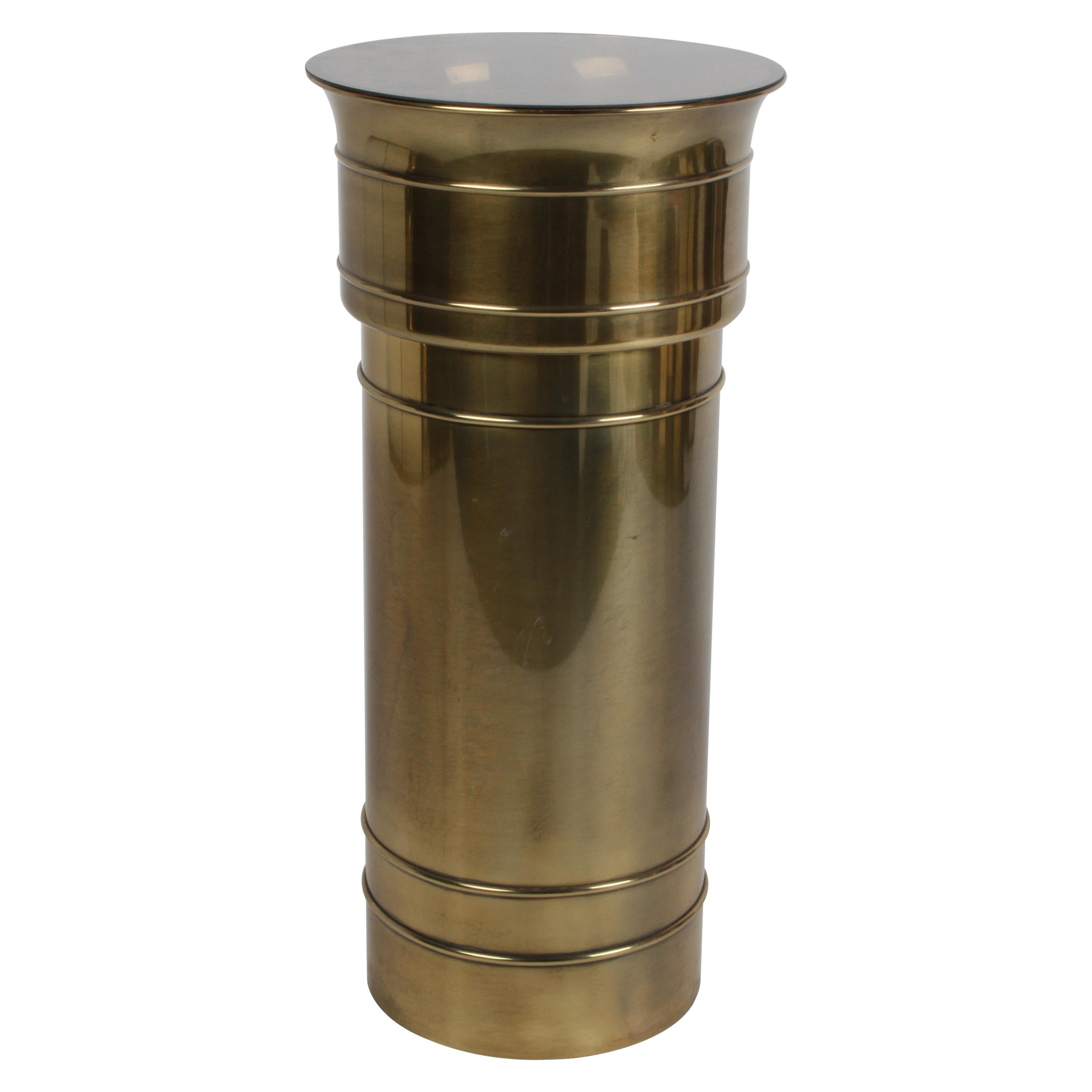 Mastercraft Hollywood Regency Round Cylinder Brass Display Pedestal or Planter For Sale