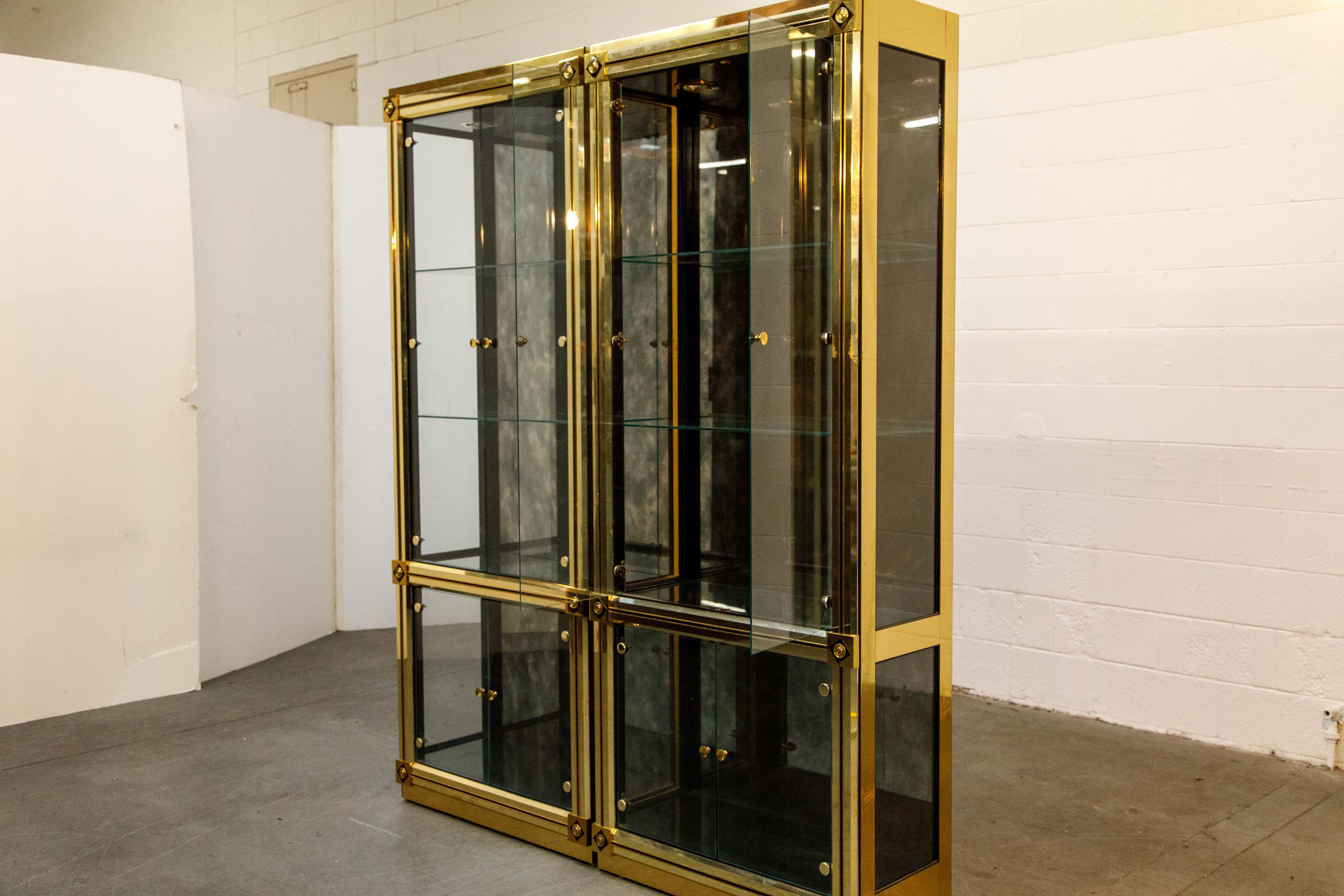 Mastercraft Illuminated Brass Display Cabinets, circa 1980, Pair Available 5