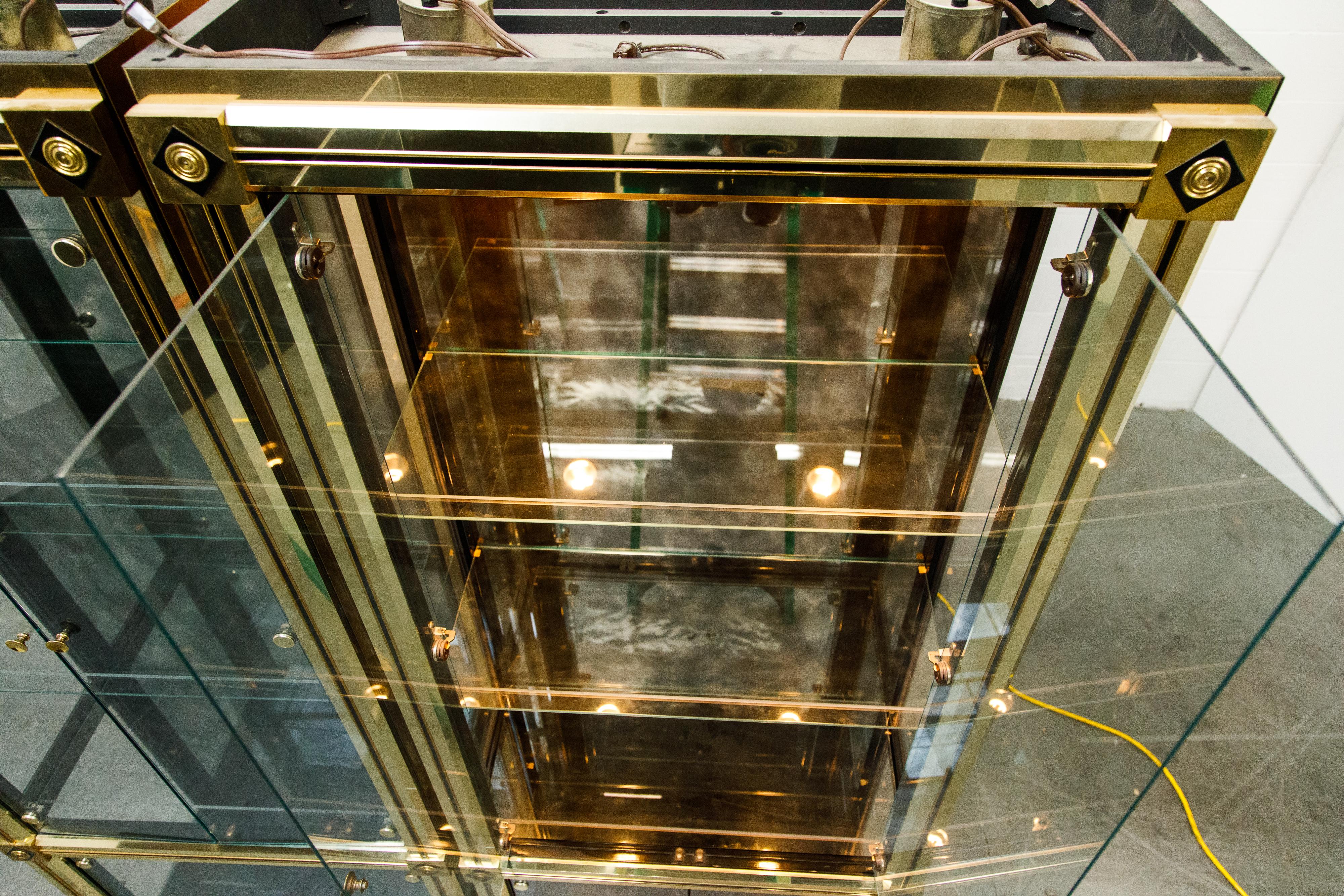 Mastercraft Illuminated Brass Display Cabinets, circa 1980, Pair Available 14