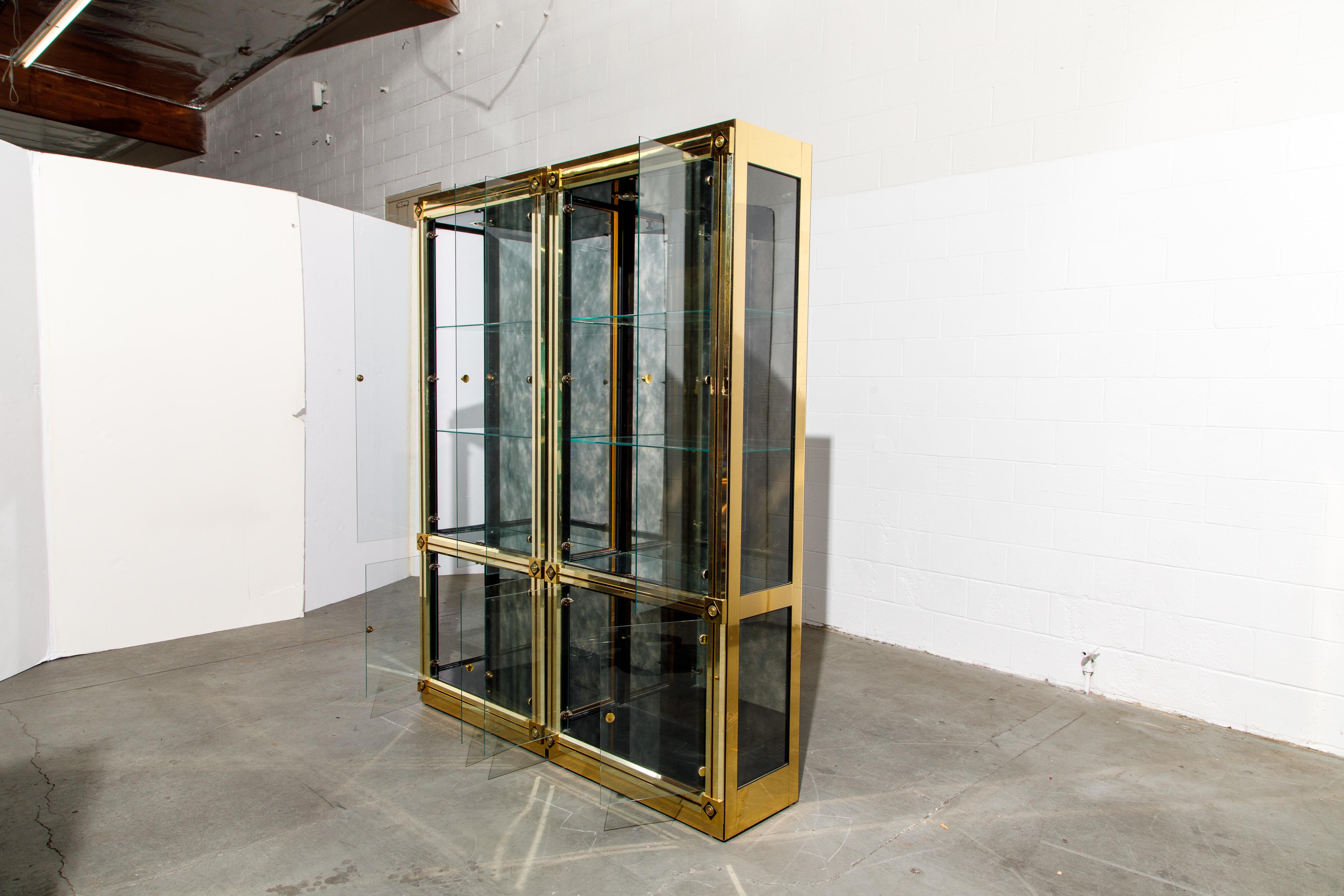 Mastercraft Illuminated Brass Display Cabinets, circa 1980, Pair Available In Good Condition In Los Angeles, CA
