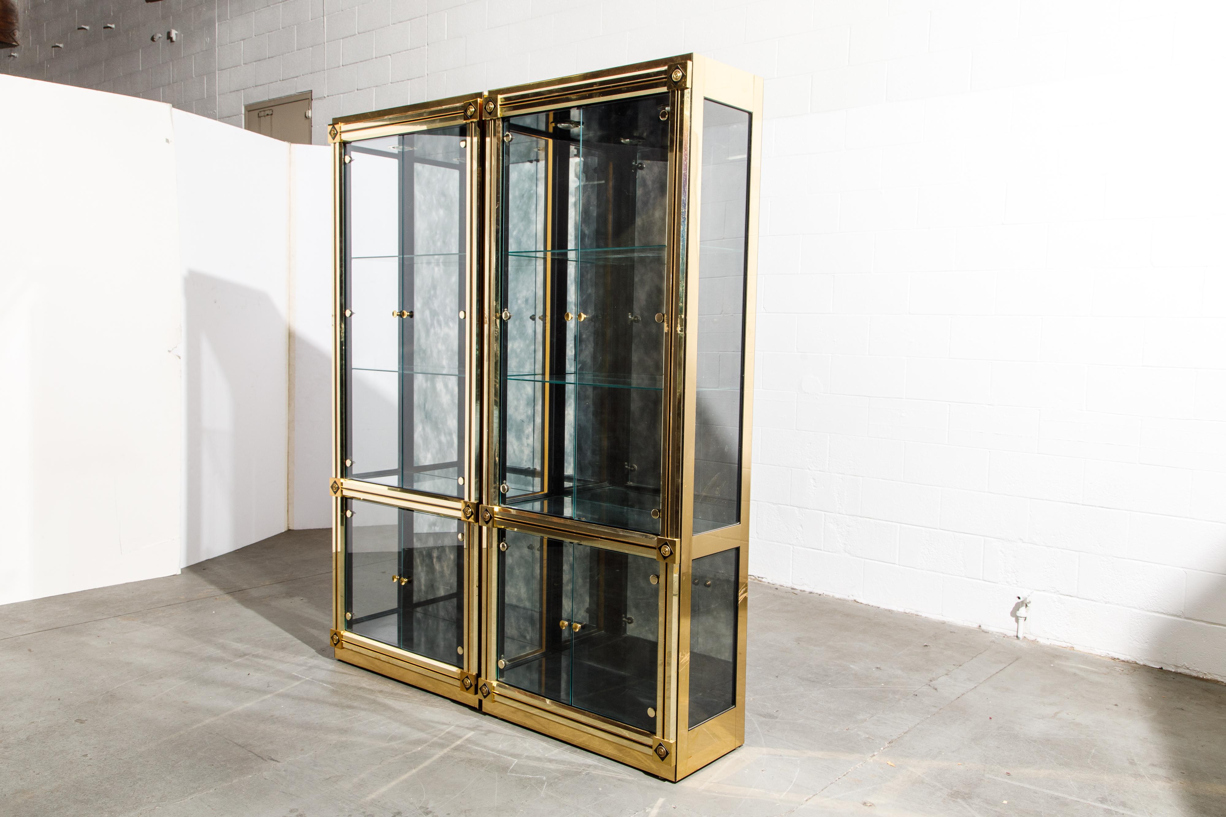 Mastercraft Illuminated Brass Display Cabinets, circa 1980, Pair Available In Good Condition In Los Angeles, CA