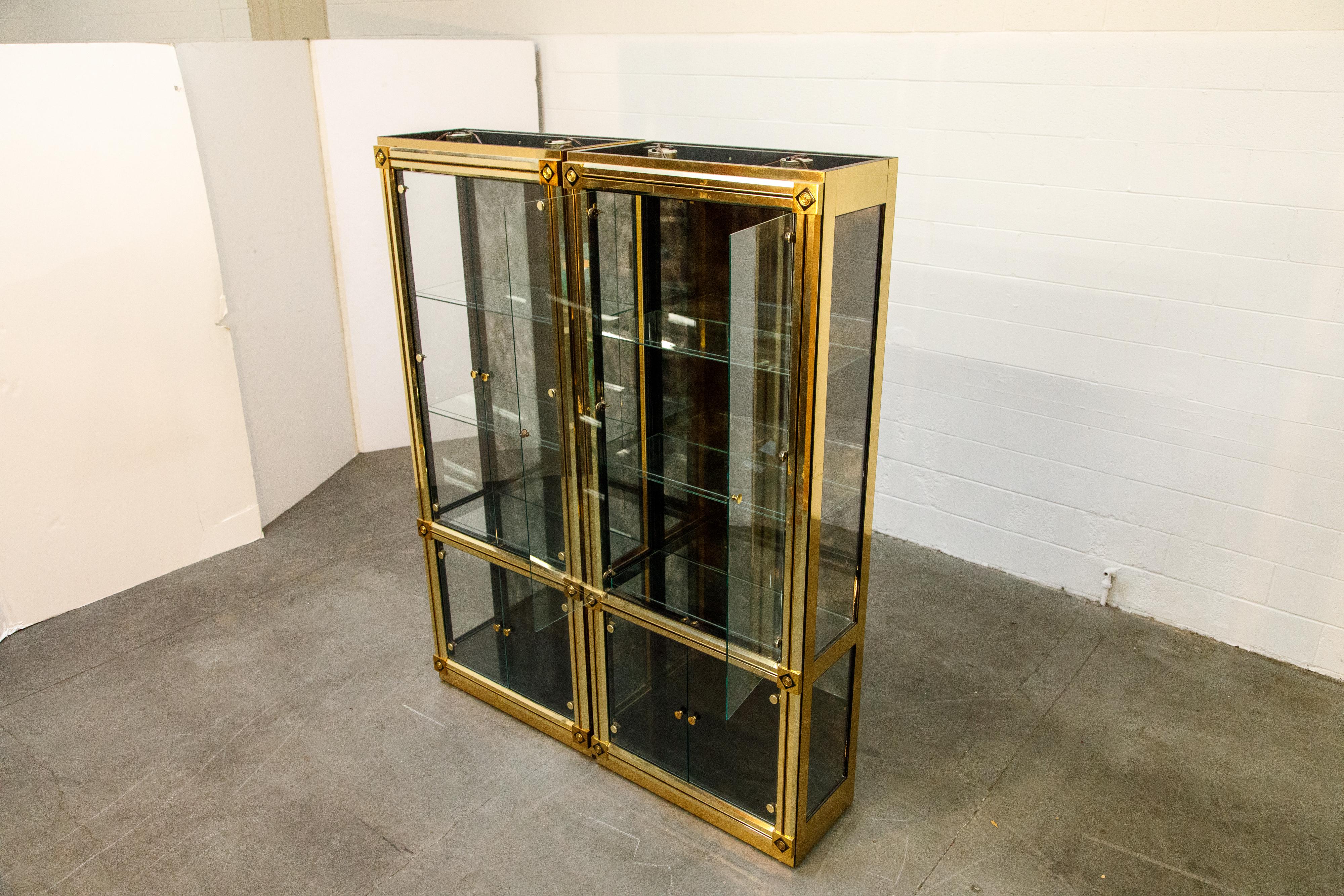 Mastercraft Illuminated Brass Display Cabinets, circa 1980, Pair Available 1