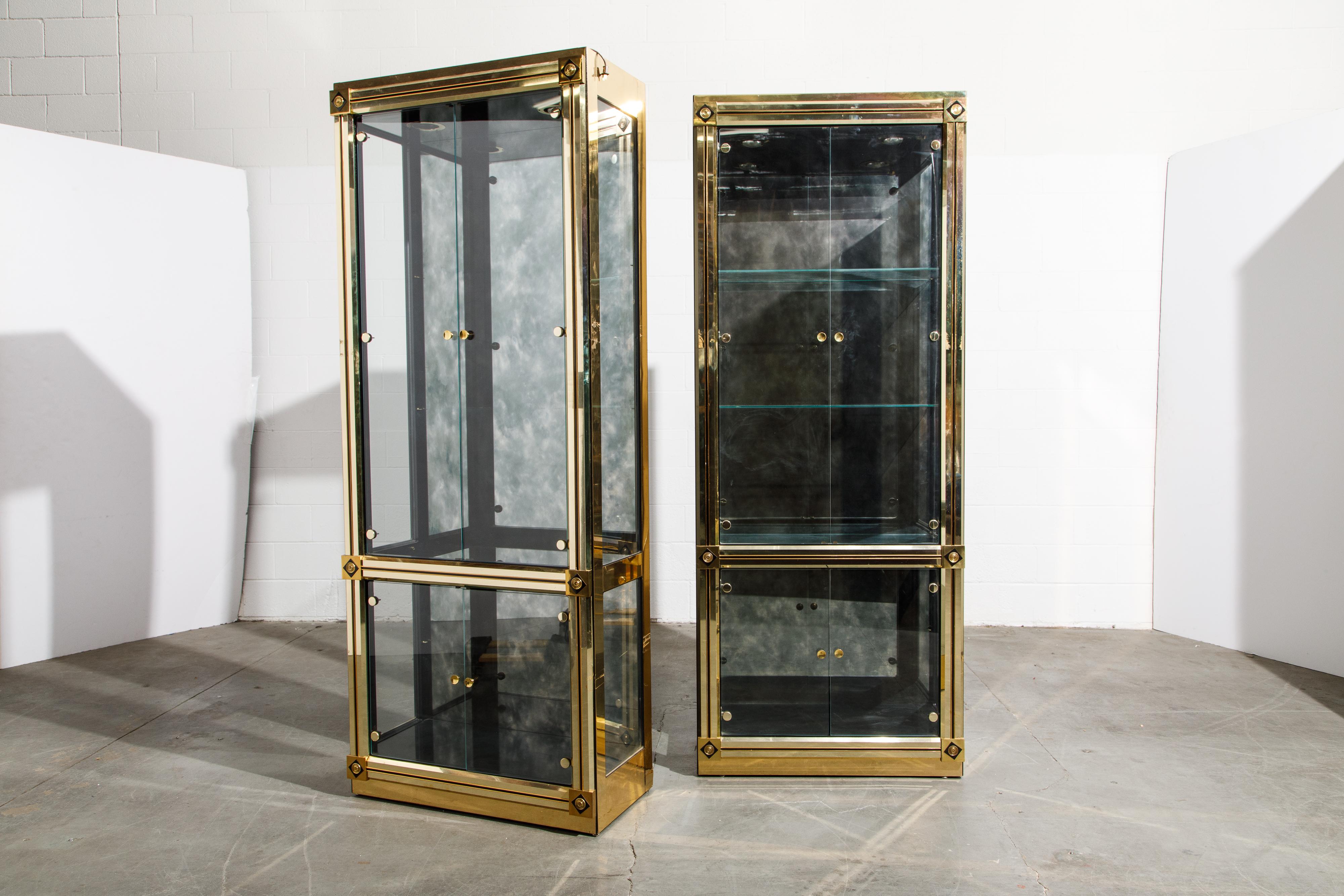 Mastercraft Illuminated Brass Display Cabinets, circa 1980, Pair Available 1