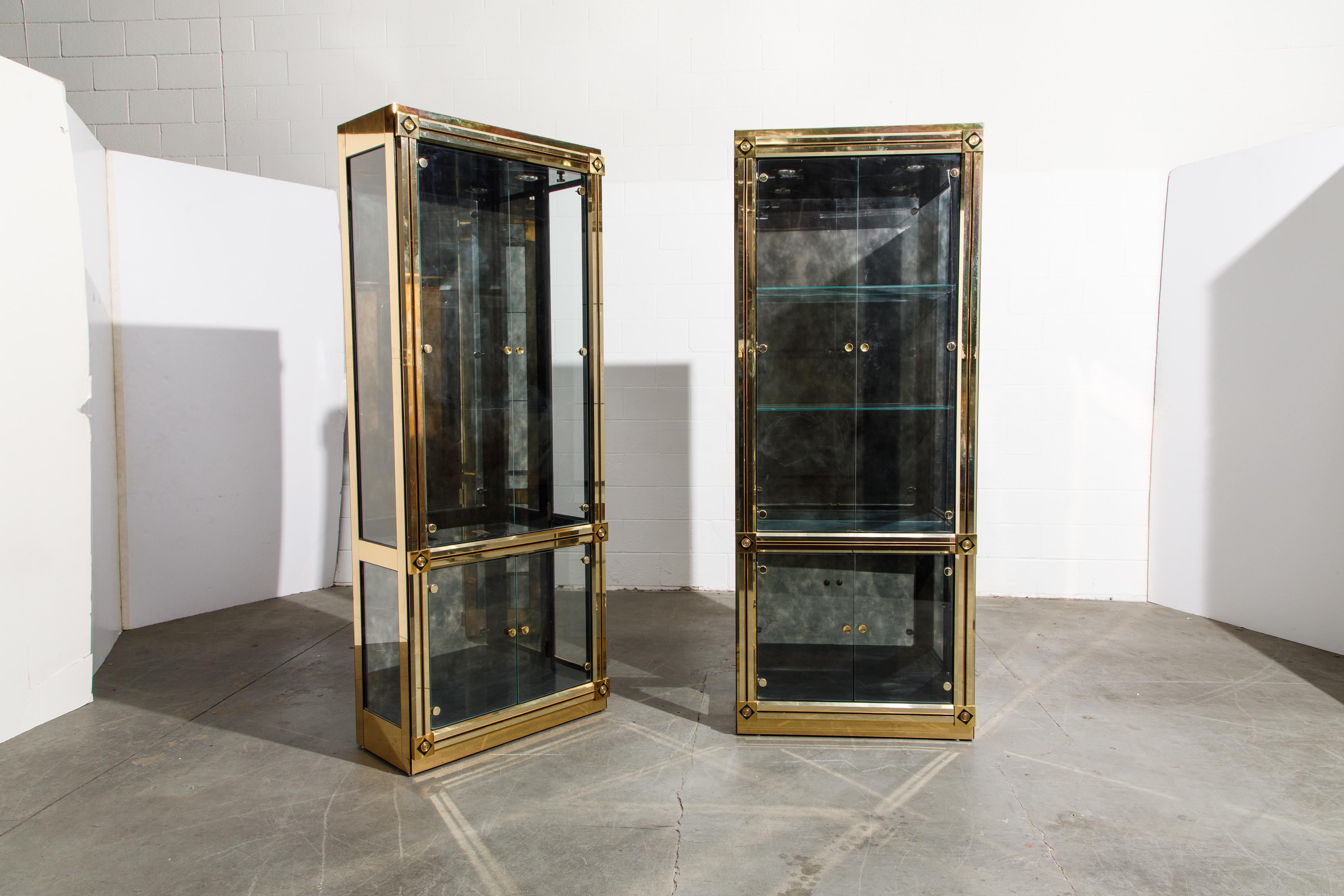 Mastercraft Illuminated Brass Display Cabinets, circa 1980, Pair Available 3