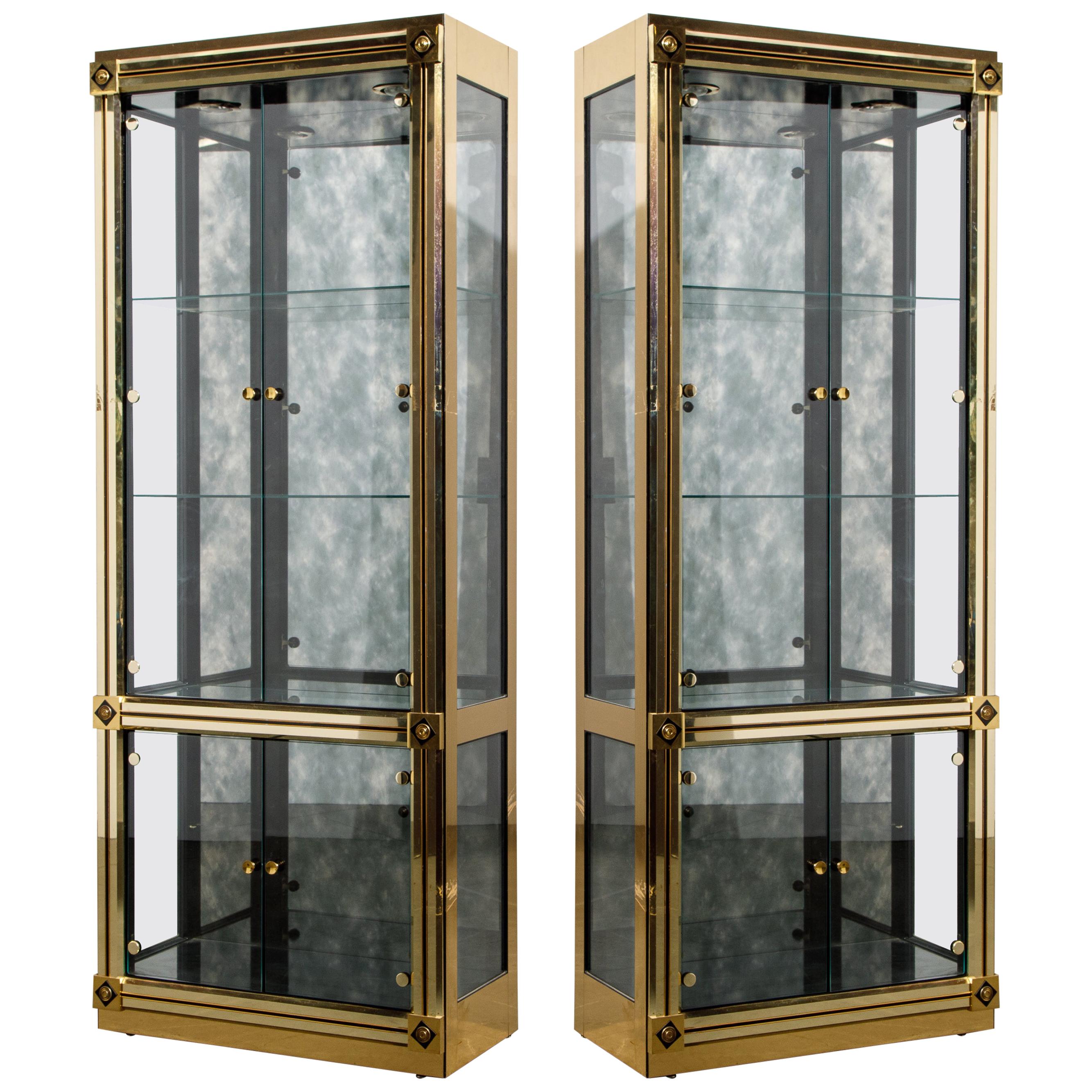 Mastercraft Illuminated Brass Display Cabinets, circa 1980, Pair Available