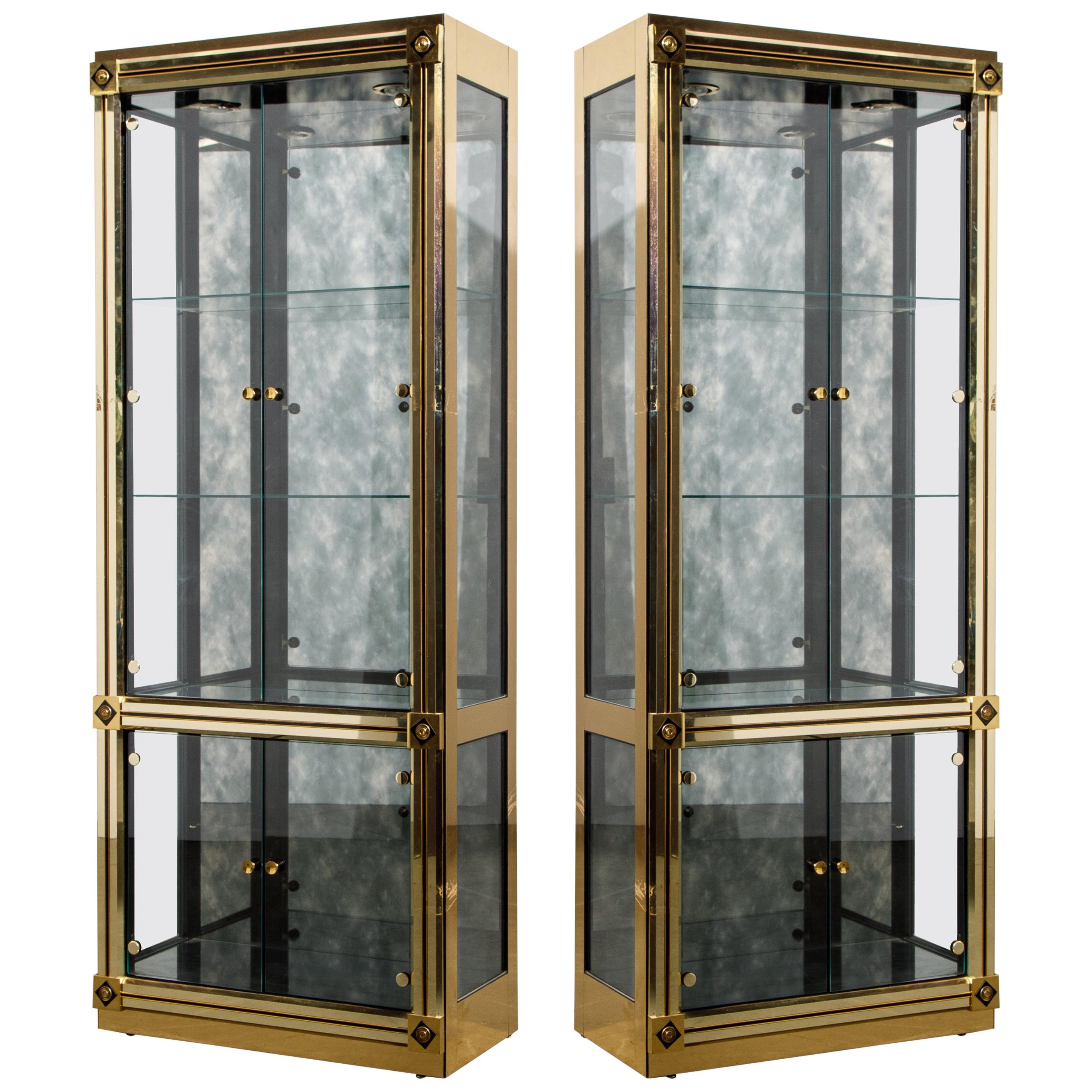 Mastercraft Illuminated Brass Display Cabinets, circa 1980, Pair Available