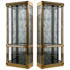 Mastercraft Illuminated Brass Display Cabinets, circa 1980, Pair Available