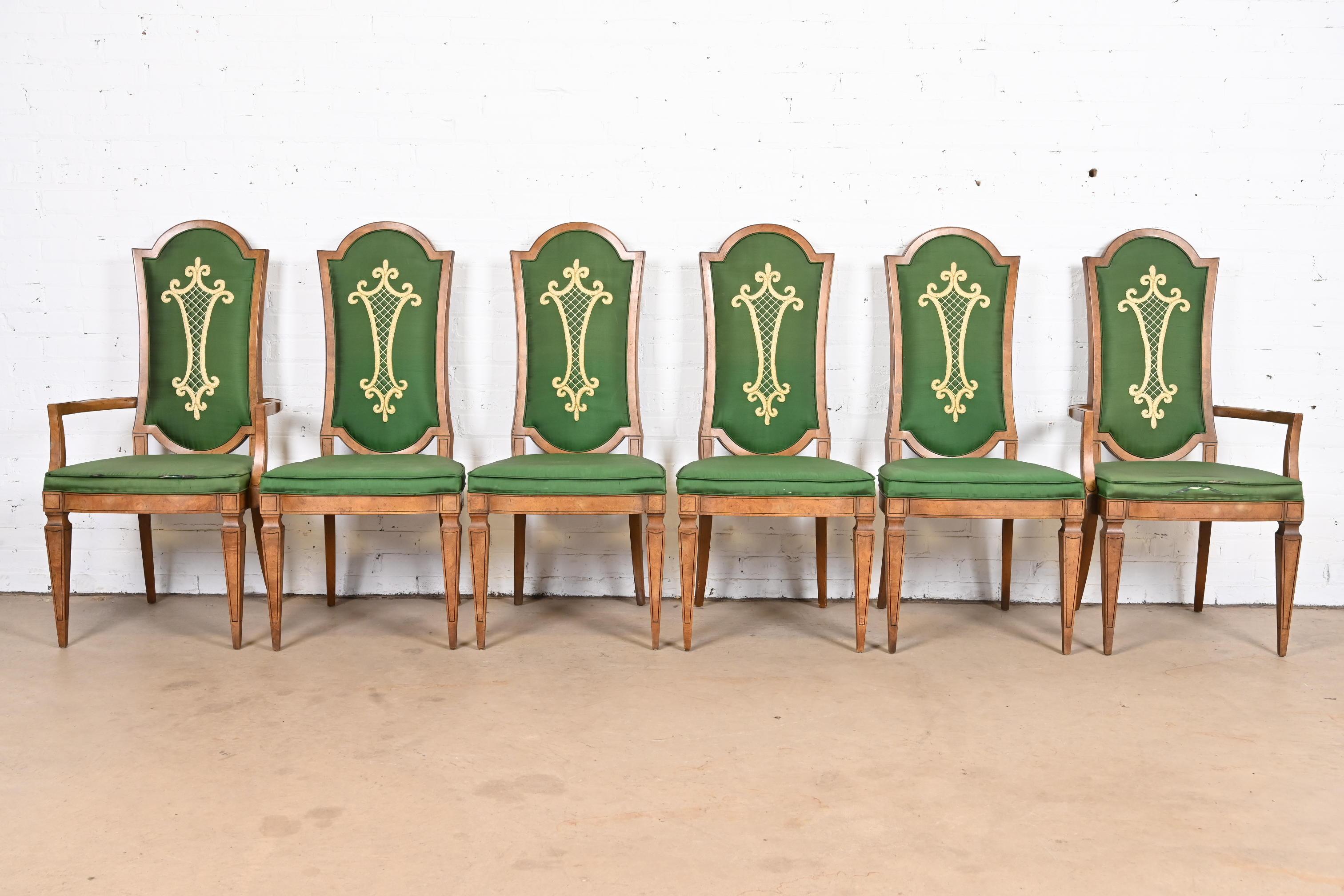 American Mastercraft Italian Louis XVI Burl Wood Dining Chairs, Set of Six