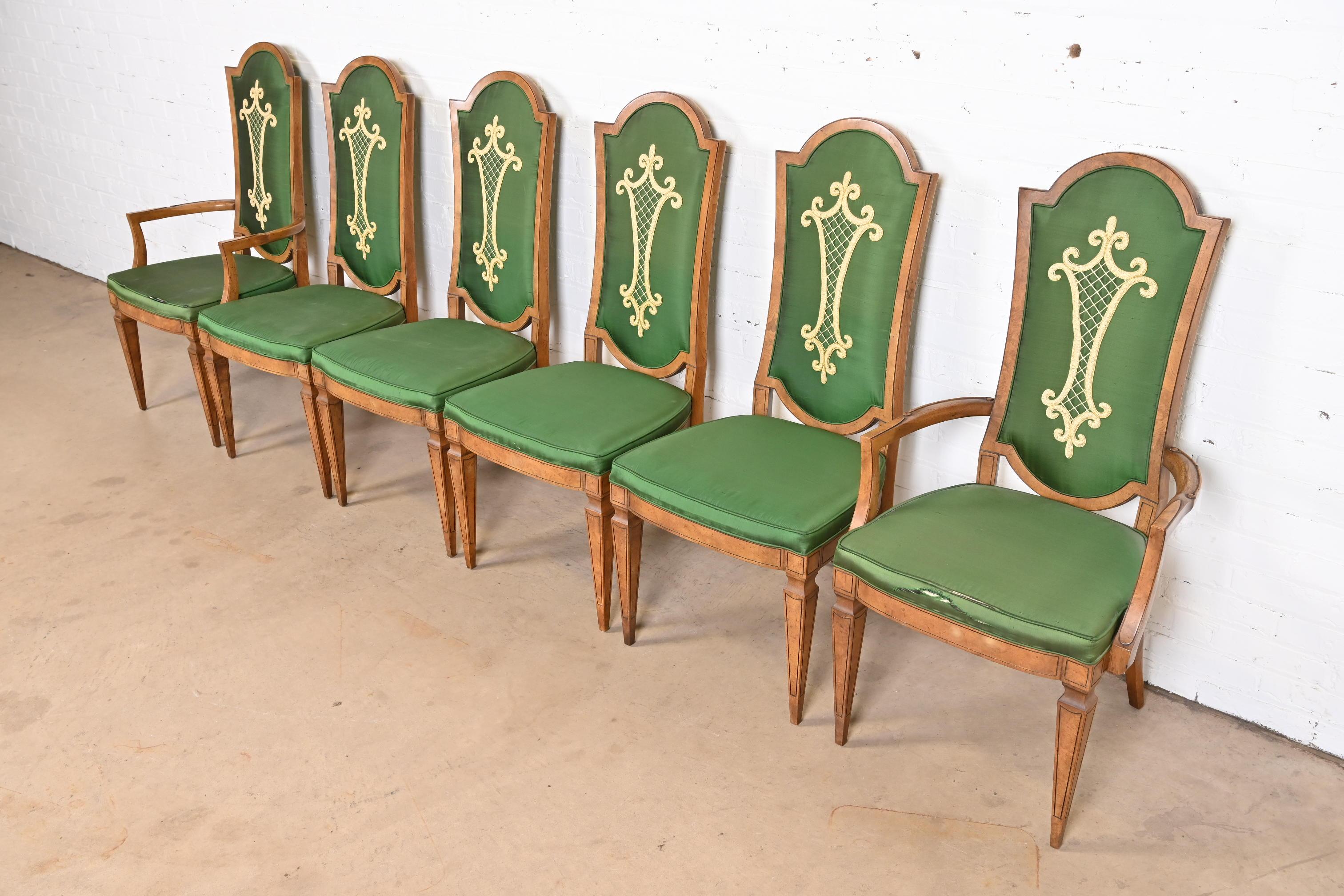 Mastercraft Italian Louis XVI Burl Wood Dining Chairs, Set of Six In Good Condition In South Bend, IN