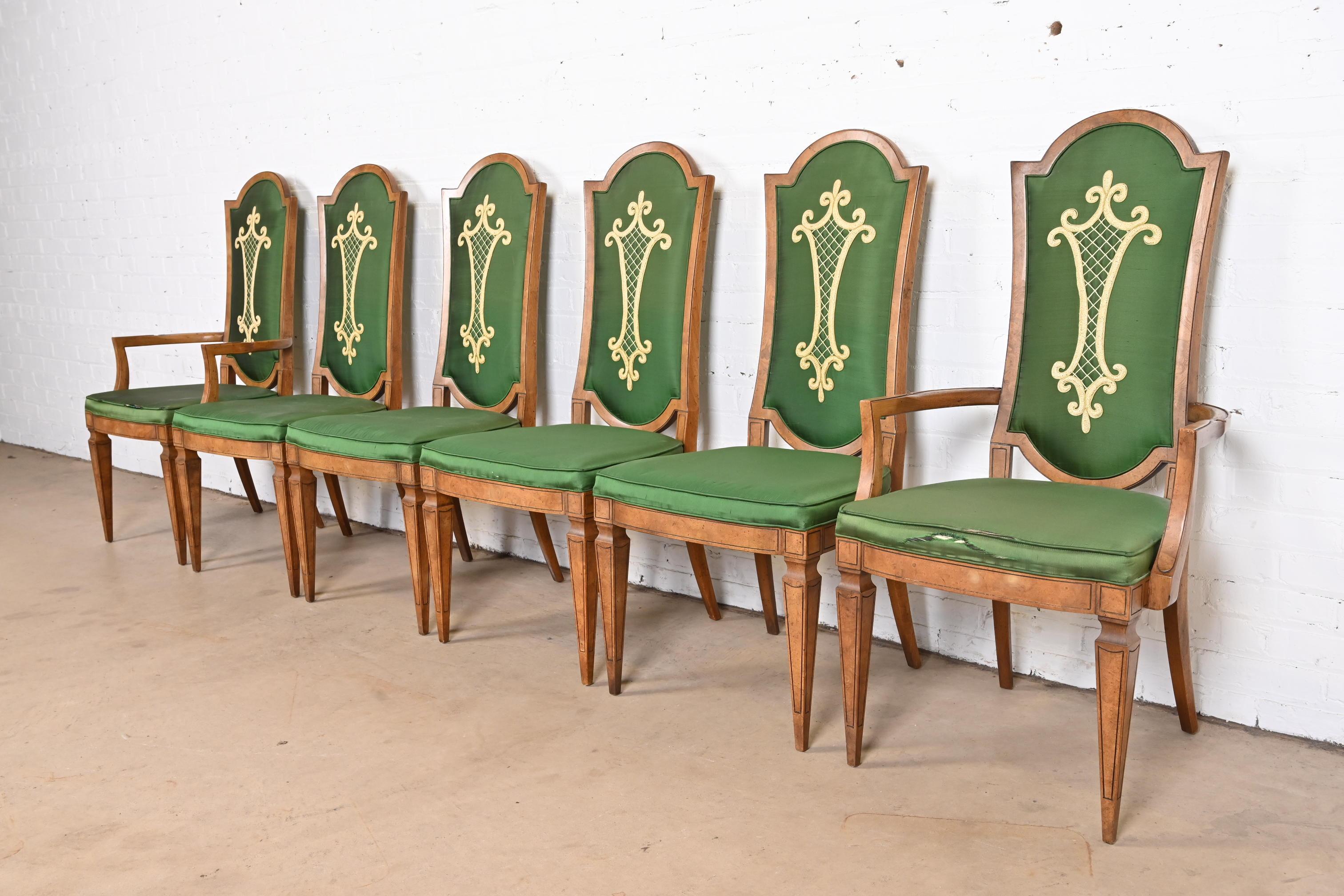 Mid-20th Century Mastercraft Italian Louis XVI Burl Wood Dining Chairs, Set of Six