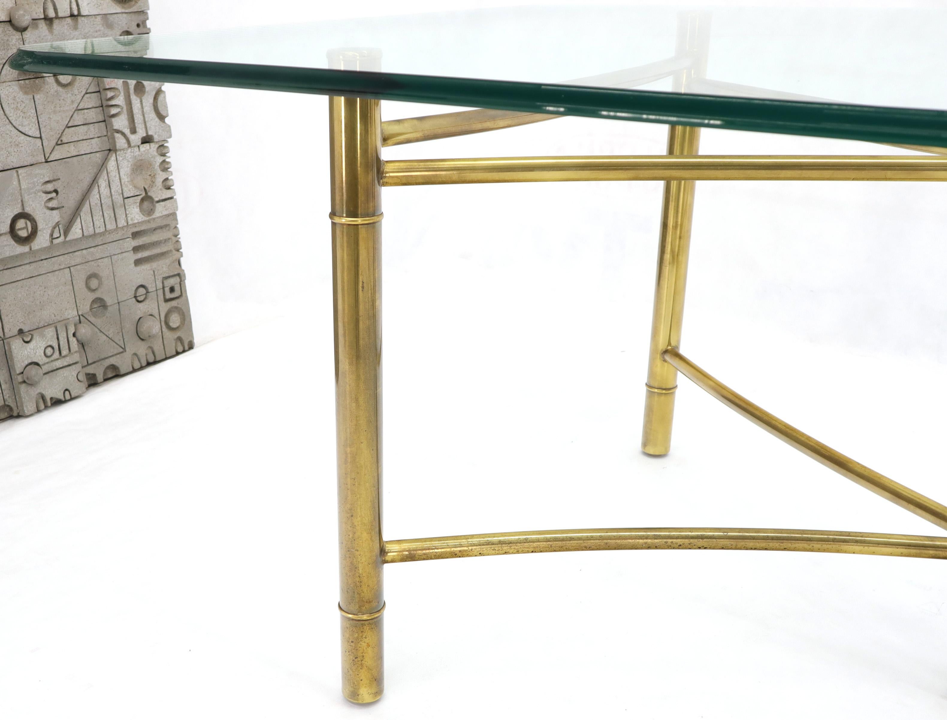 American Mastercraft Large Glass Top Double Brass Pedestal Dining Conference Table Huge