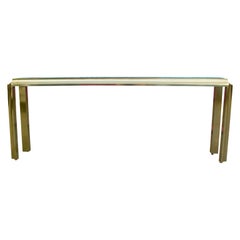 Mastercraft Long Brass and Glass Console Table with Clean Lines