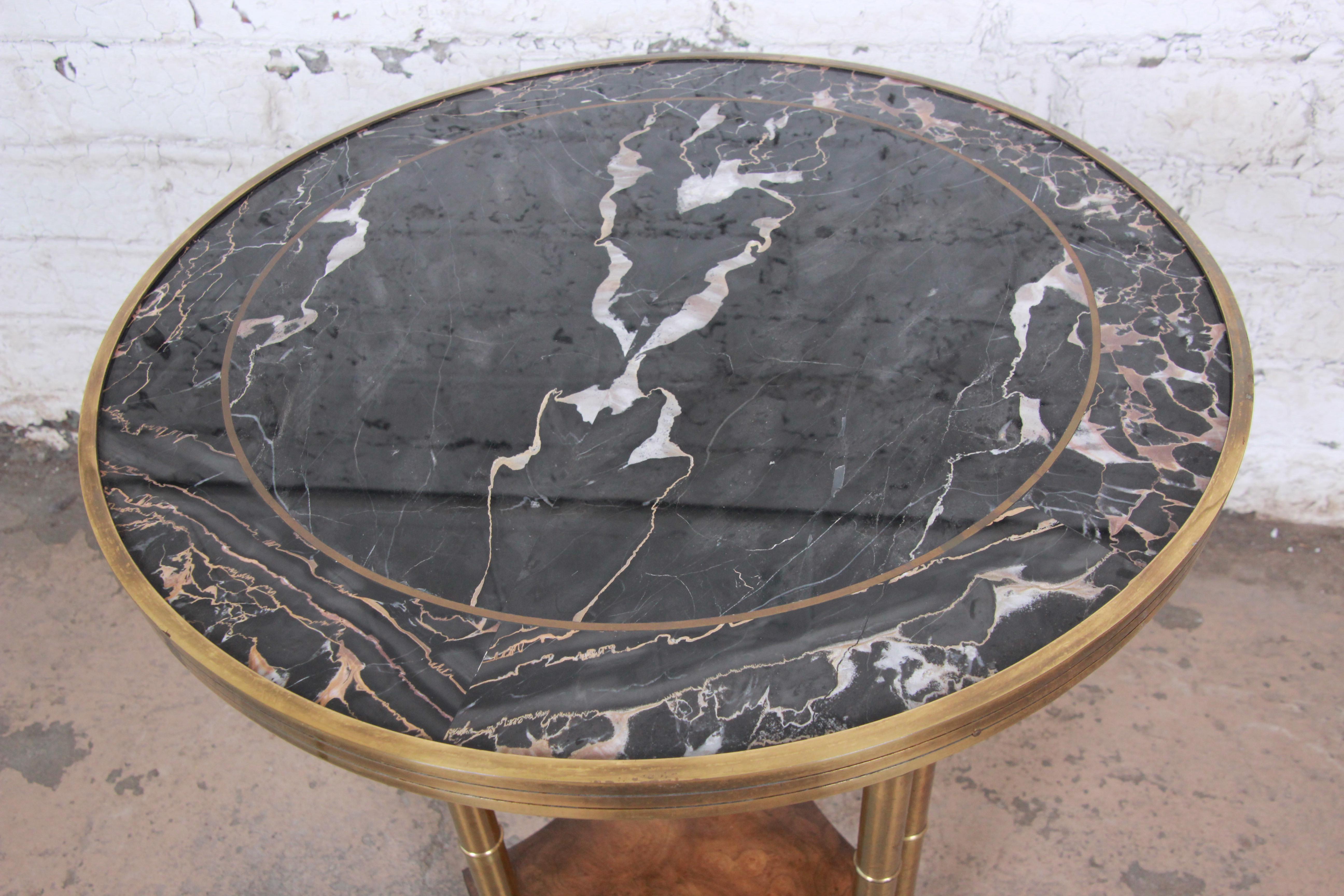 Mid-Century Modern Mastercraft Marble, Brass, and Burl Wood Occasional Table