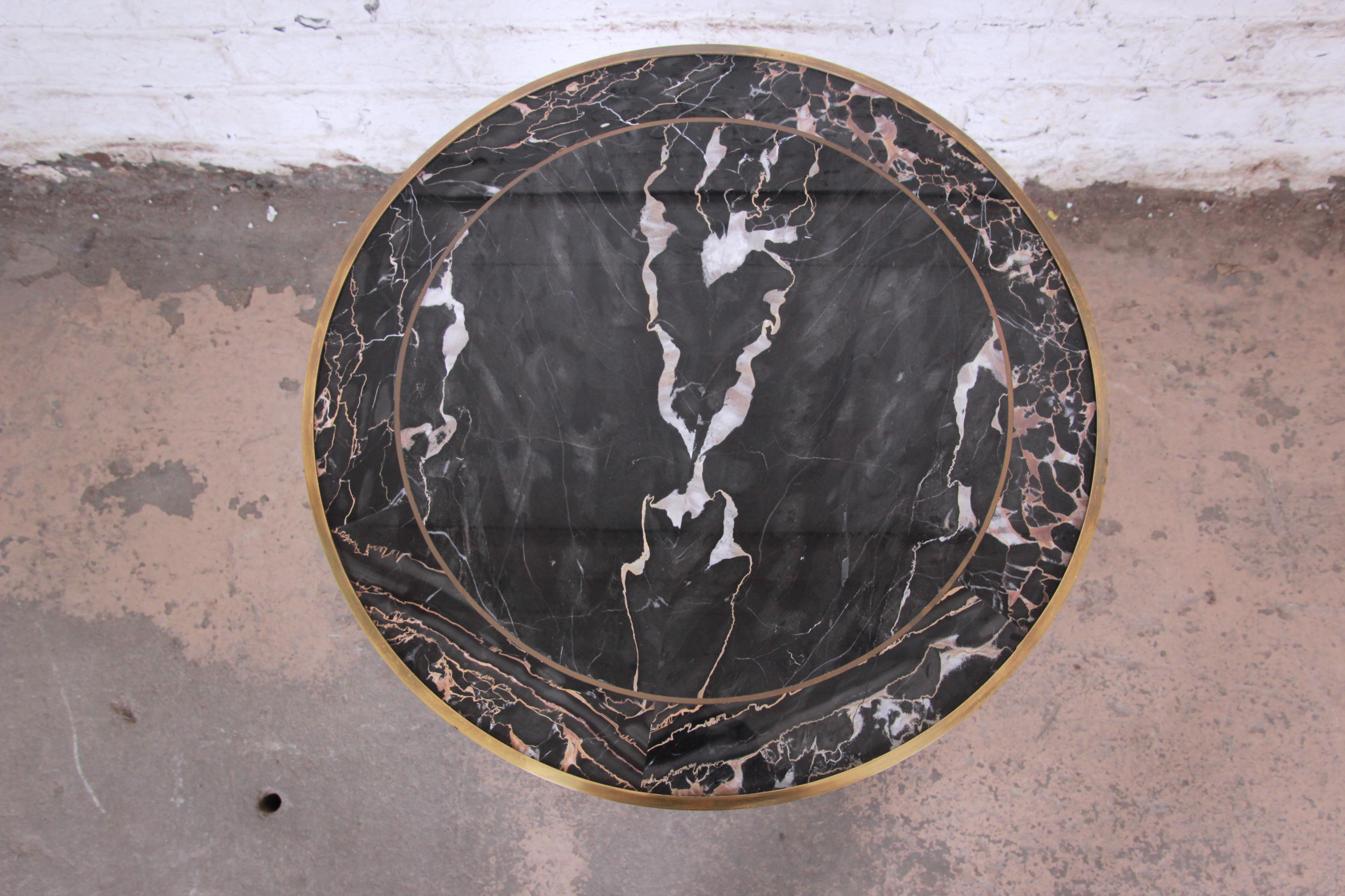 American Mastercraft Marble, Brass, and Burl Wood Occasional Table