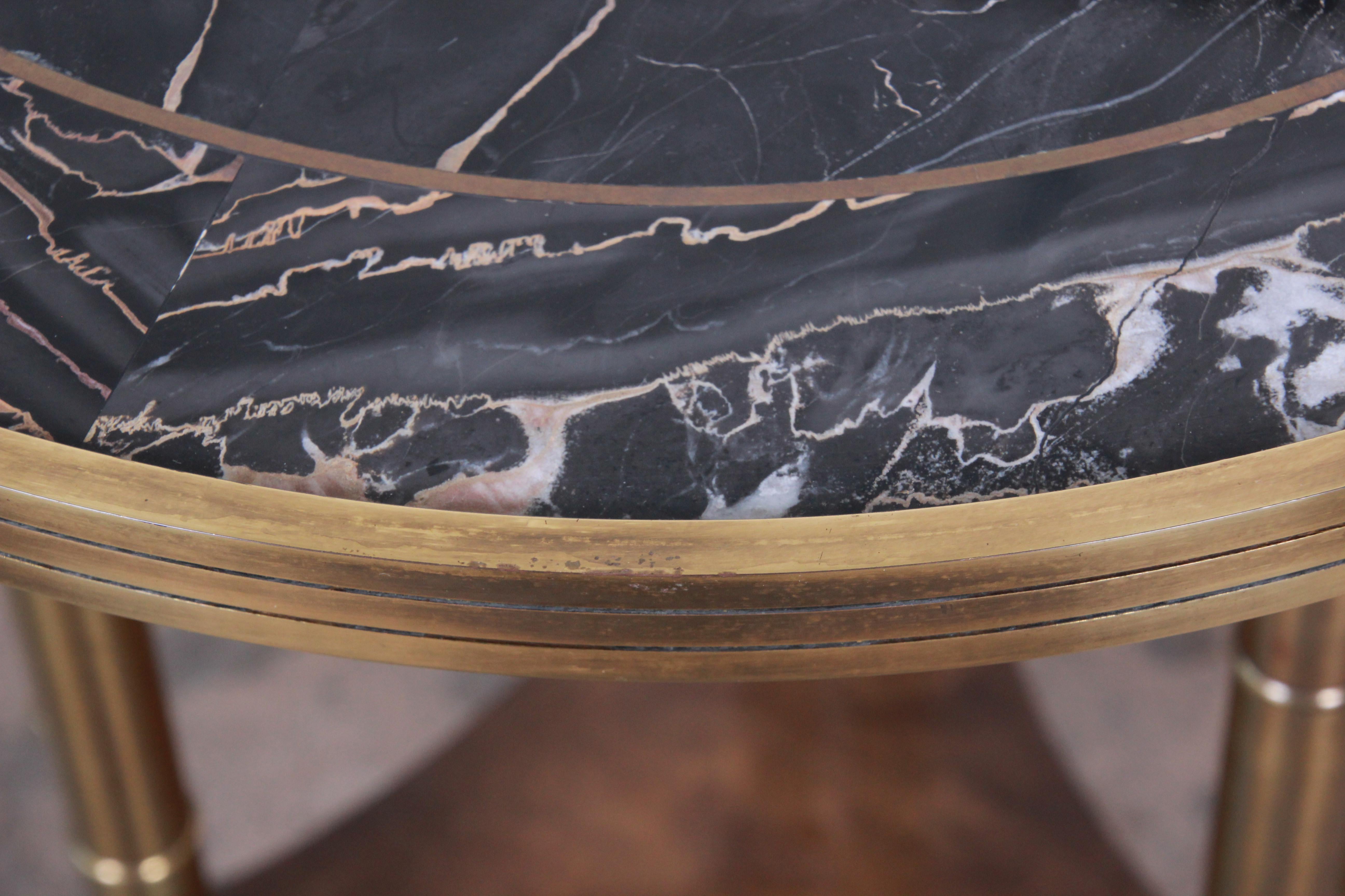 Mastercraft Marble, Brass, and Burl Wood Occasional Table In Good Condition In South Bend, IN