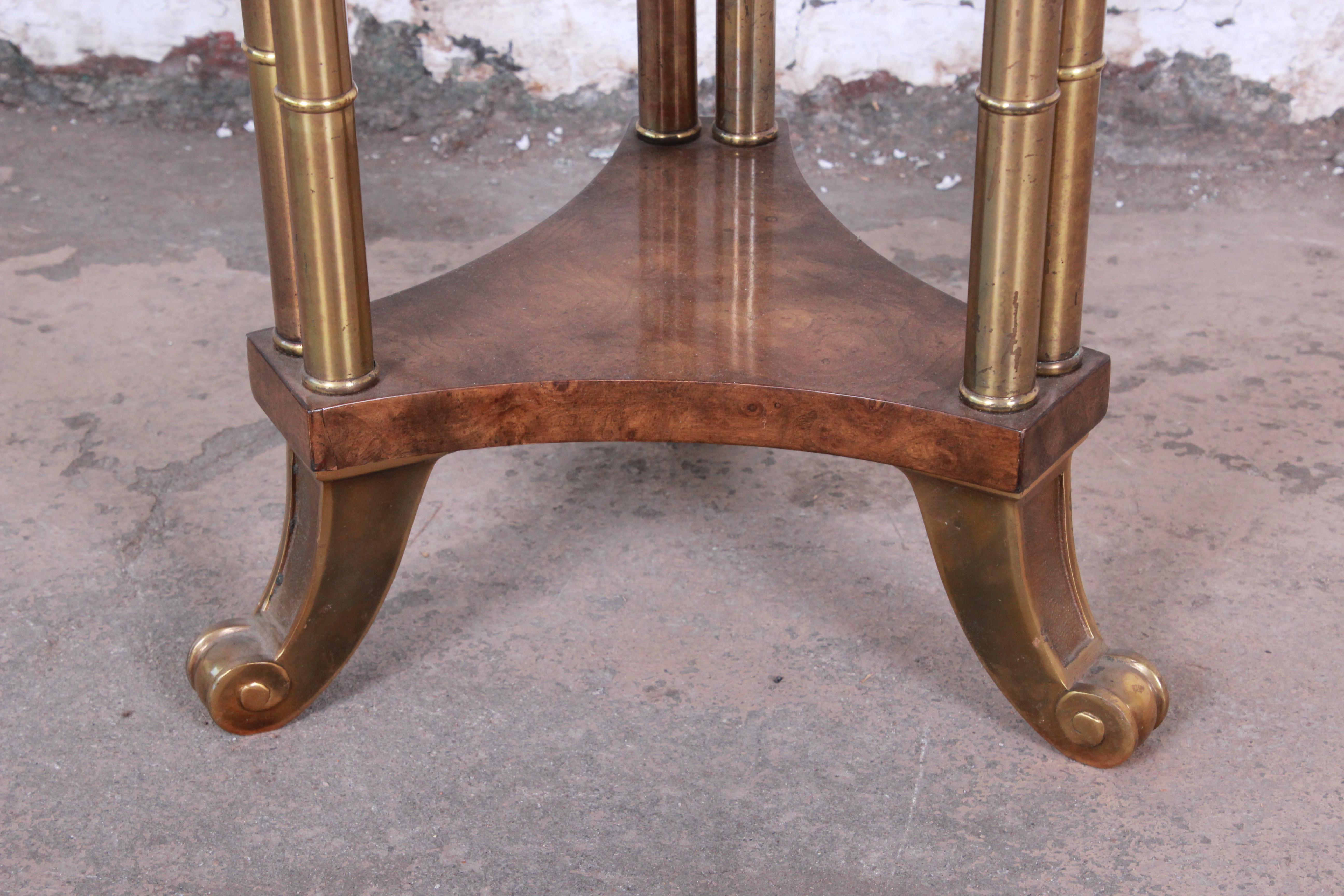 Mastercraft Marble, Brass, and Burl Wood Occasional Table 1