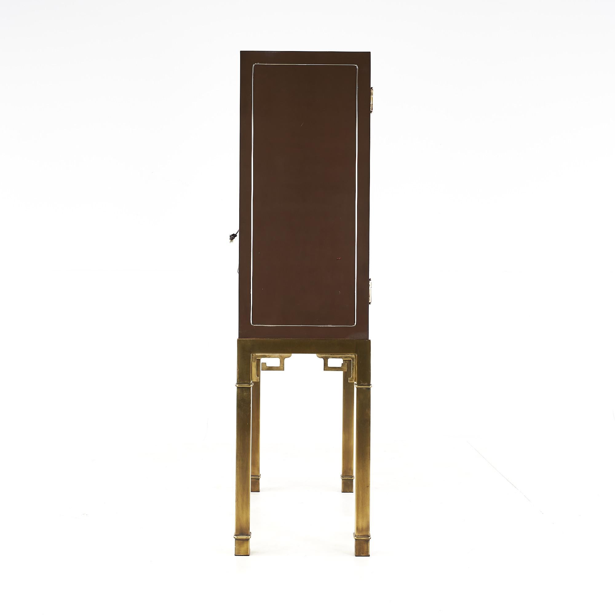 American Mastercraft Mid Century Asian Inspired Lacquered Bar Cabinet on Brass Stand For Sale