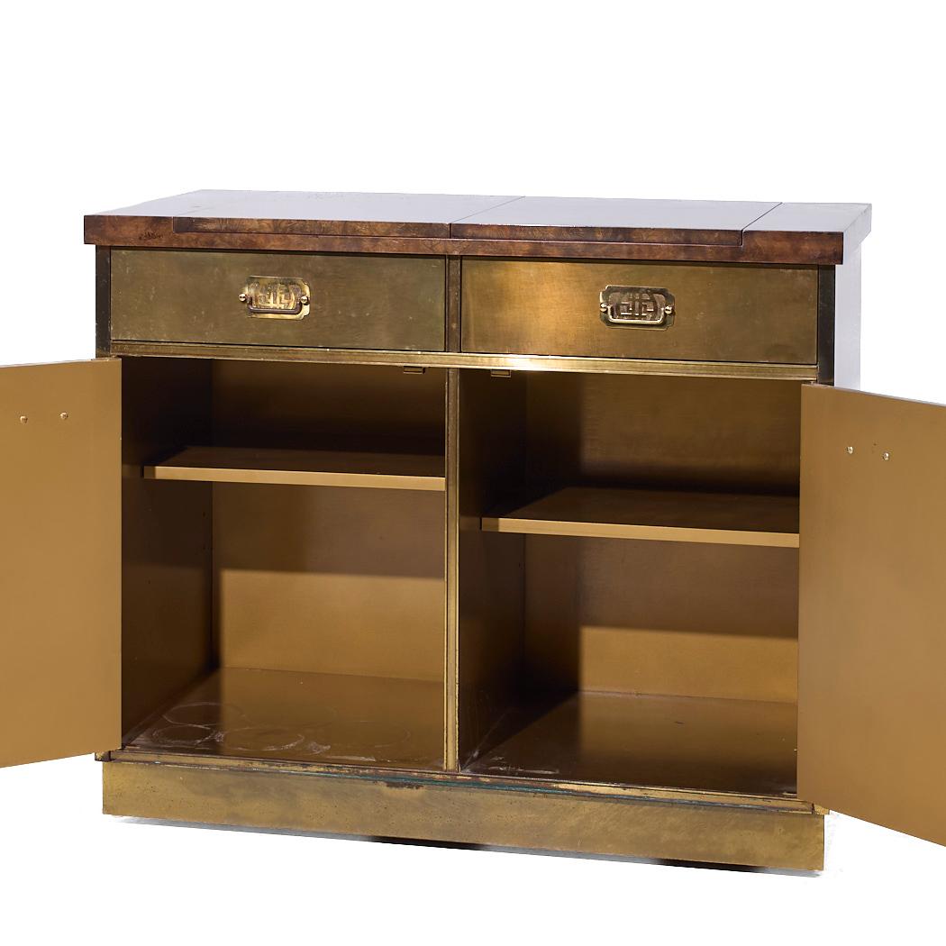 Mastercraft Mid Century Brass and Burled Elm Dry Bar Server For Sale 4