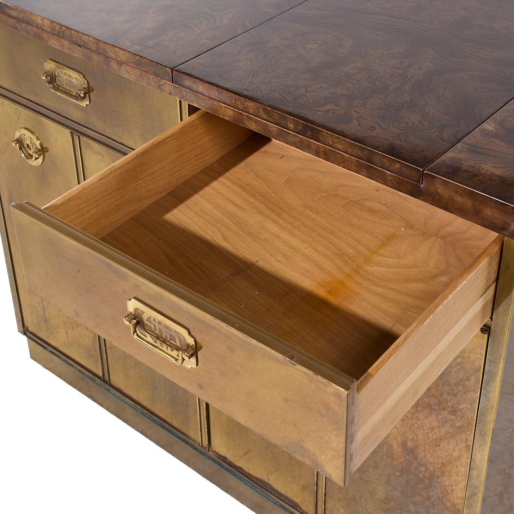 Mastercraft Mid Century Brass and Burled Elm Dry Bar Server For Sale 5