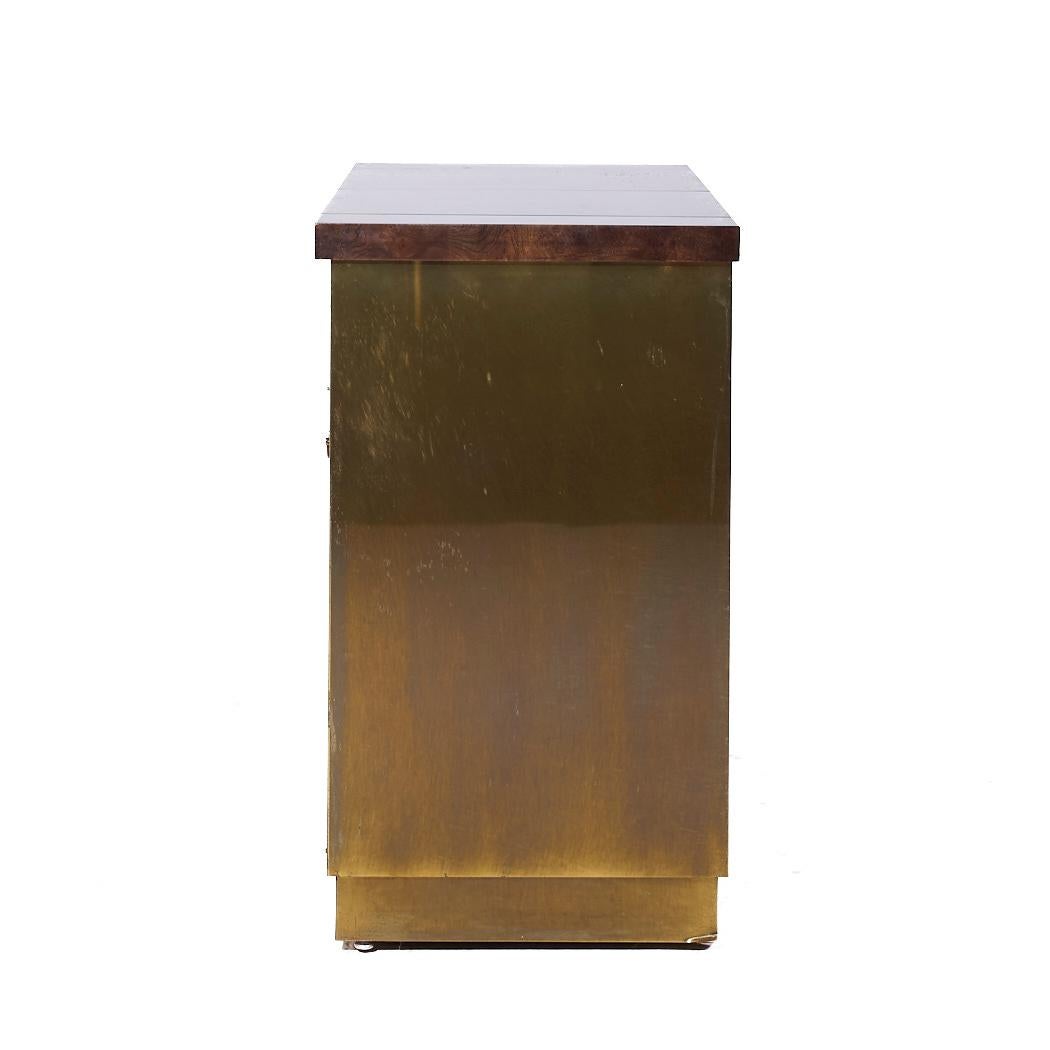 American Mastercraft Mid Century Brass and Burled Elm Dry Bar Server For Sale