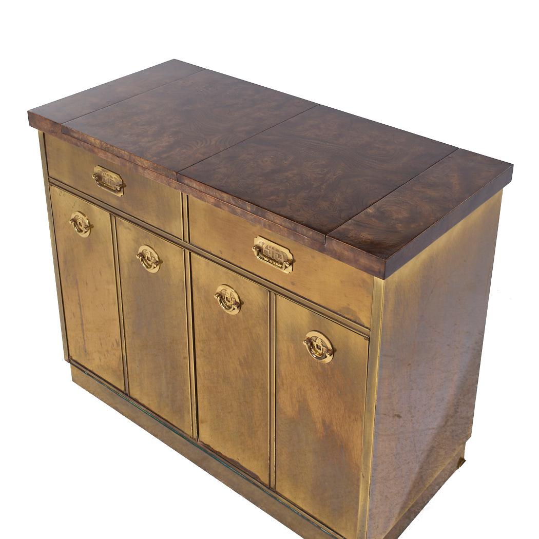 Late 20th Century Mastercraft Mid Century Brass and Burled Elm Dry Bar Server For Sale