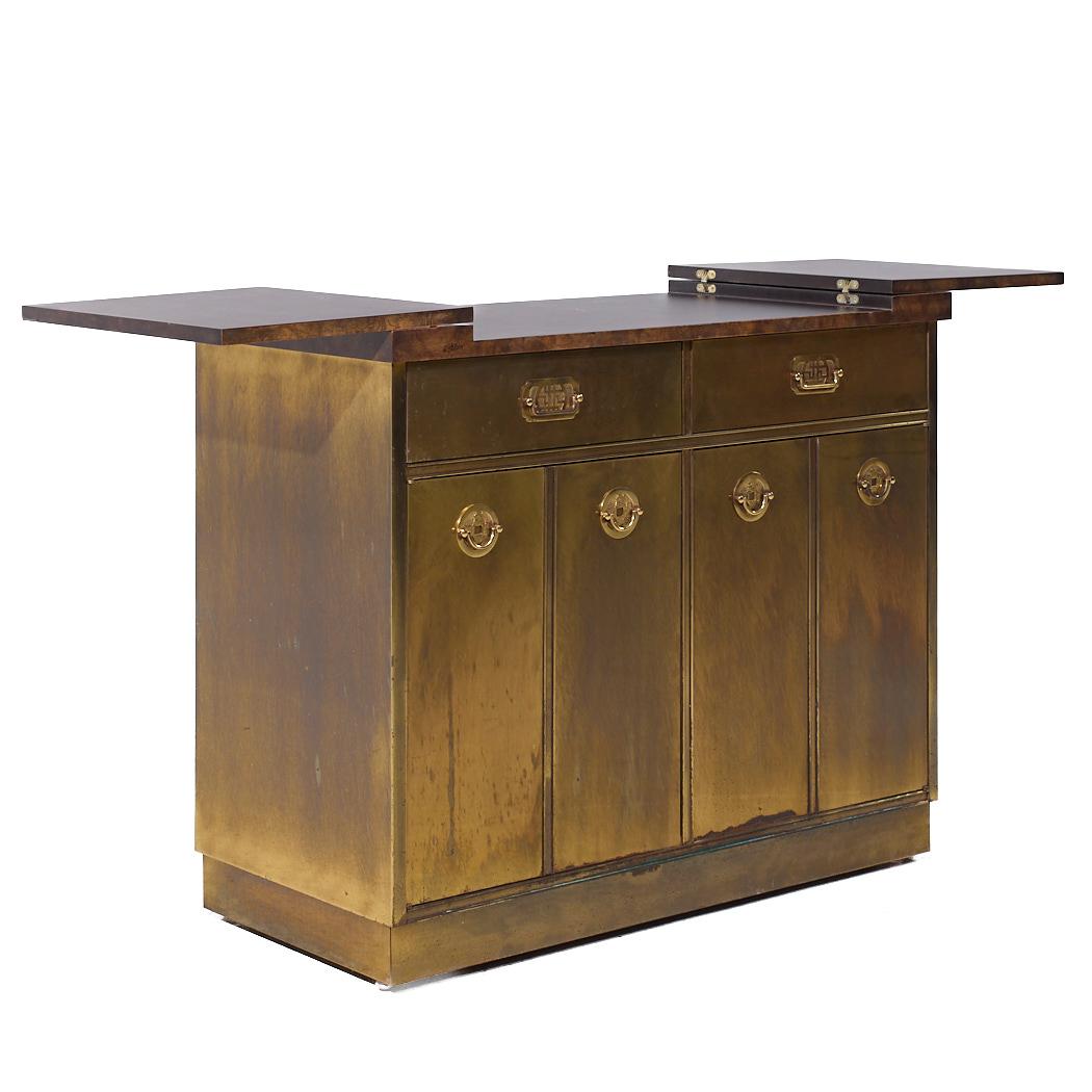 Mastercraft Mid Century Brass and Burled Elm Dry Bar Server For Sale 1