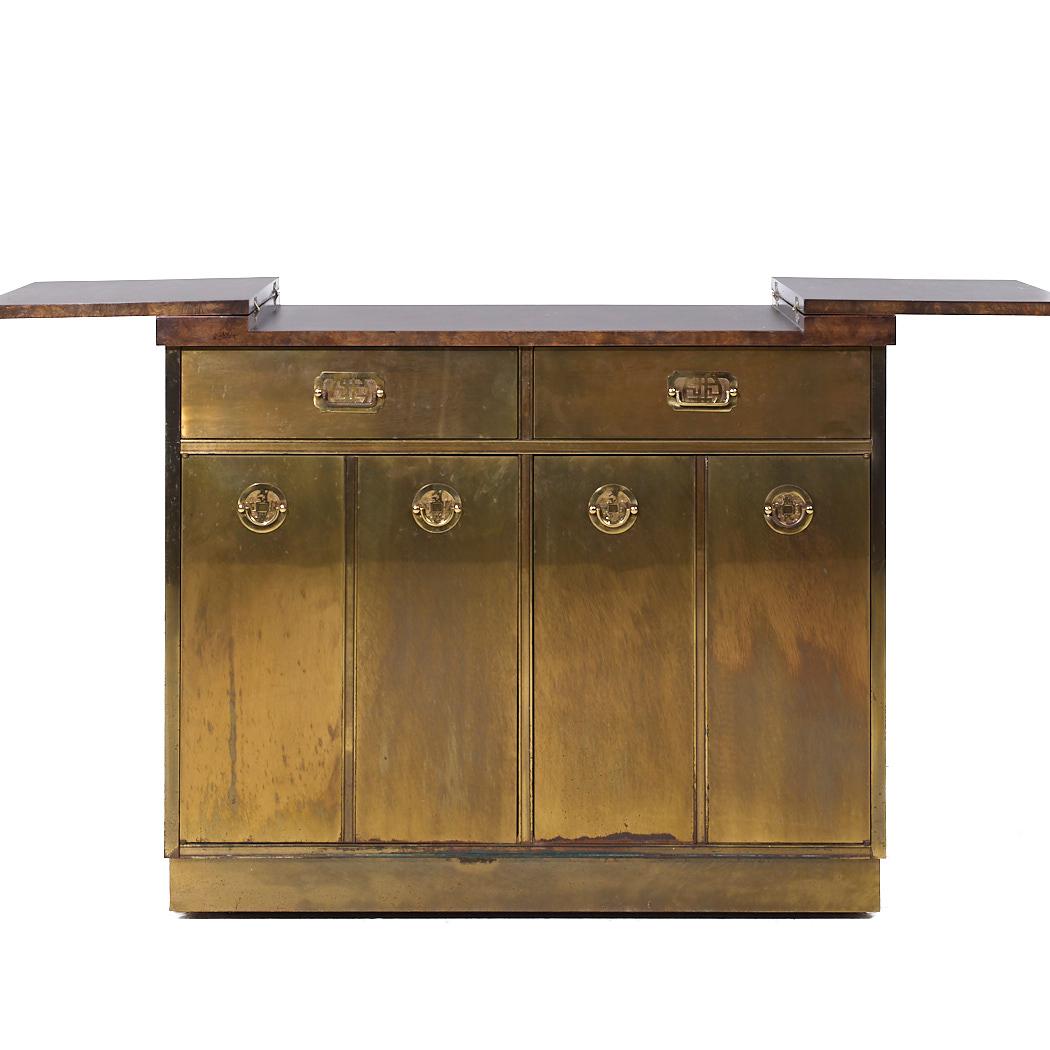 Mastercraft Mid Century Brass and Burled Elm Dry Bar Server For Sale 2