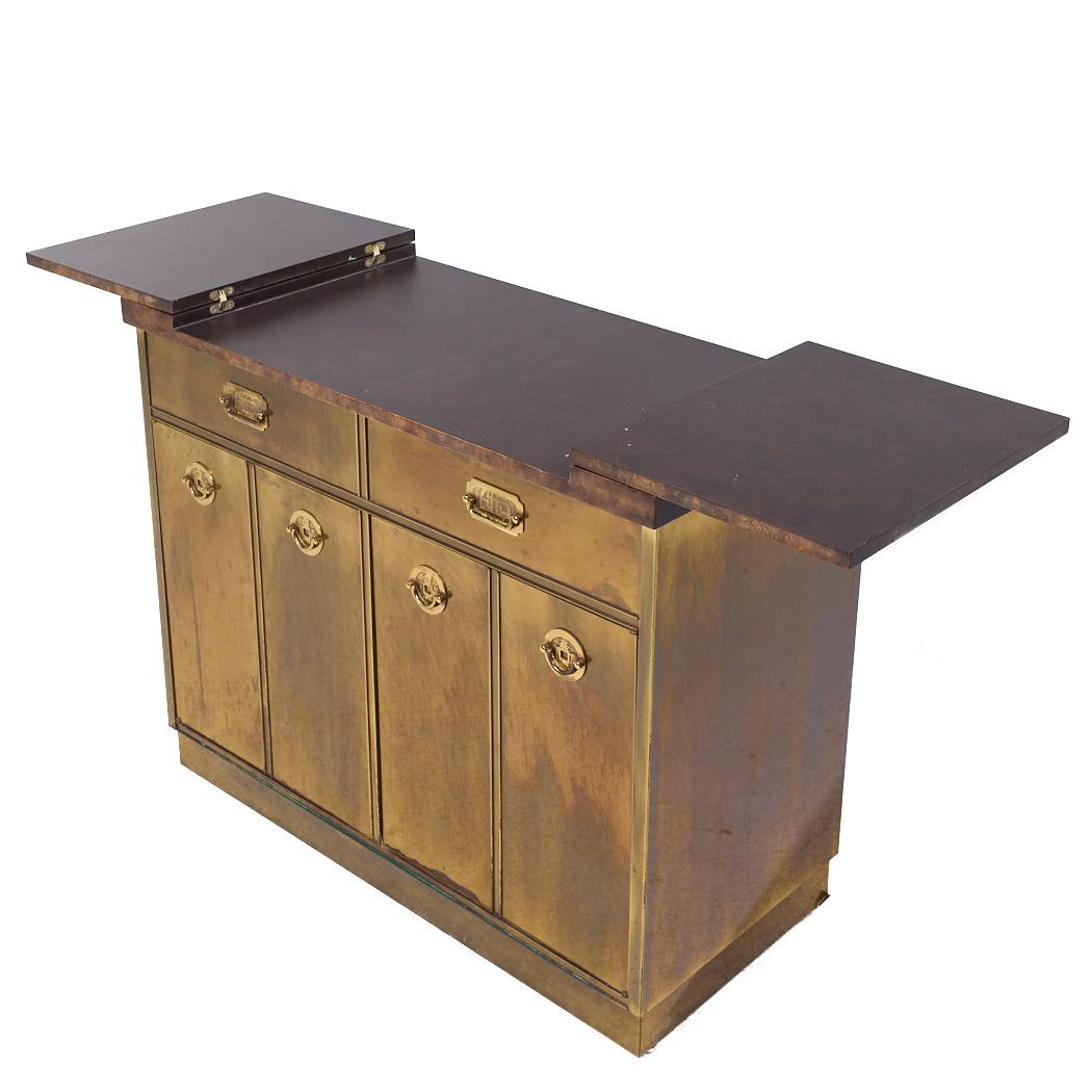 Mastercraft Mid Century Brass and Burled Elm Dry Bar Server For Sale 3