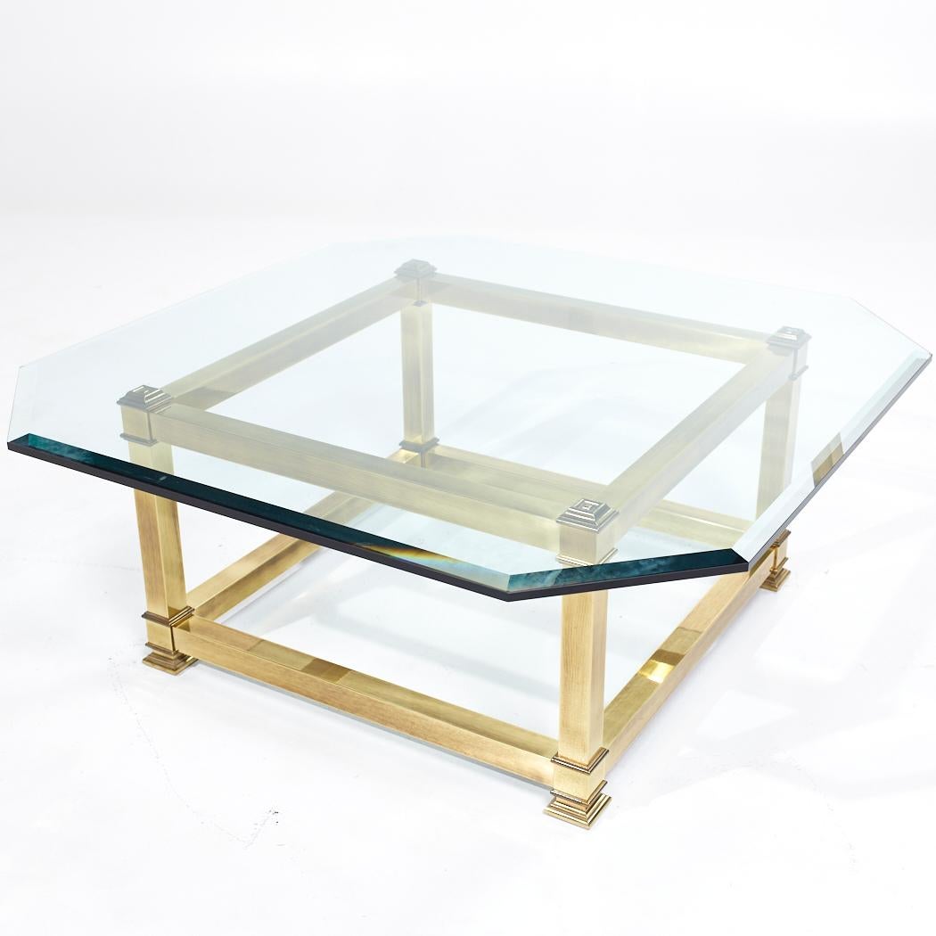 American Mastercraft Mid Century Brass and Glass Coffee Table For Sale