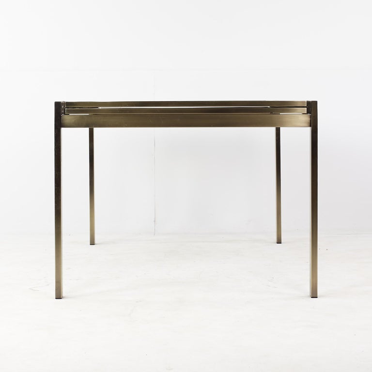 American Mastercraft Mid-Century Brass and Smoked Glass Expanding Dining Table For Sale