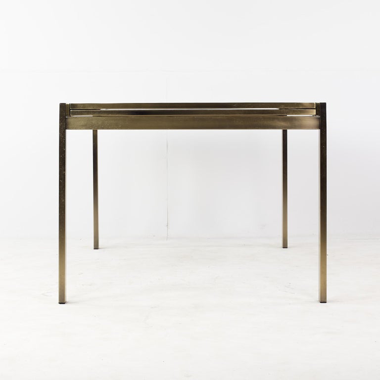 Mastercraft Mid-Century Brass and Smoked Glass Expanding Dining Table In Good Condition For Sale In Countryside, IL