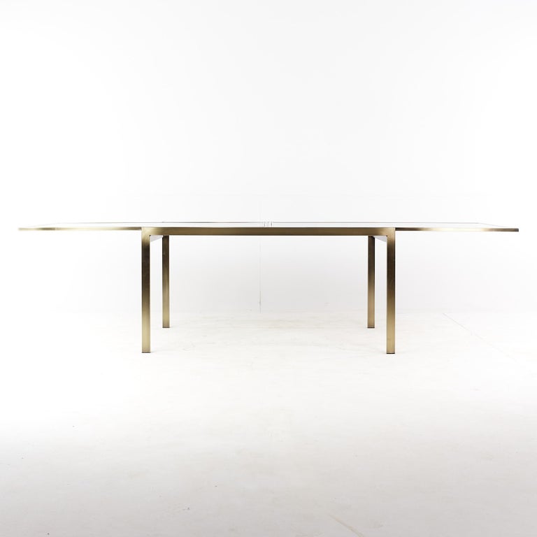 Late 20th Century Mastercraft Mid-Century Brass and Smoked Glass Expanding Dining Table For Sale