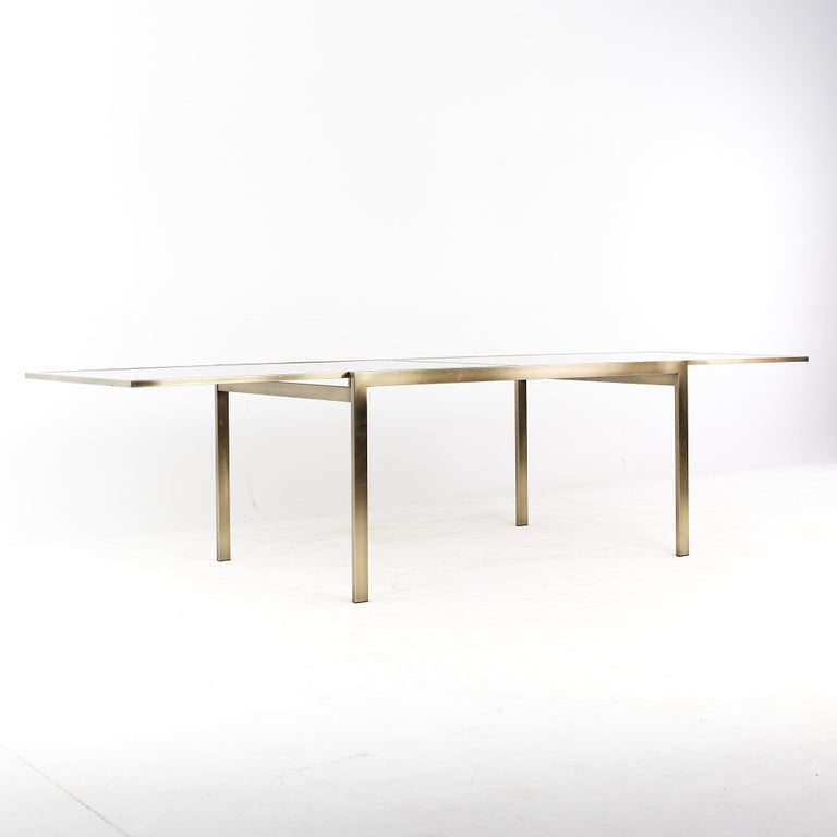 Mastercraft Mid-Century Brass and Smoked Glass Expanding Dining Table For Sale 1