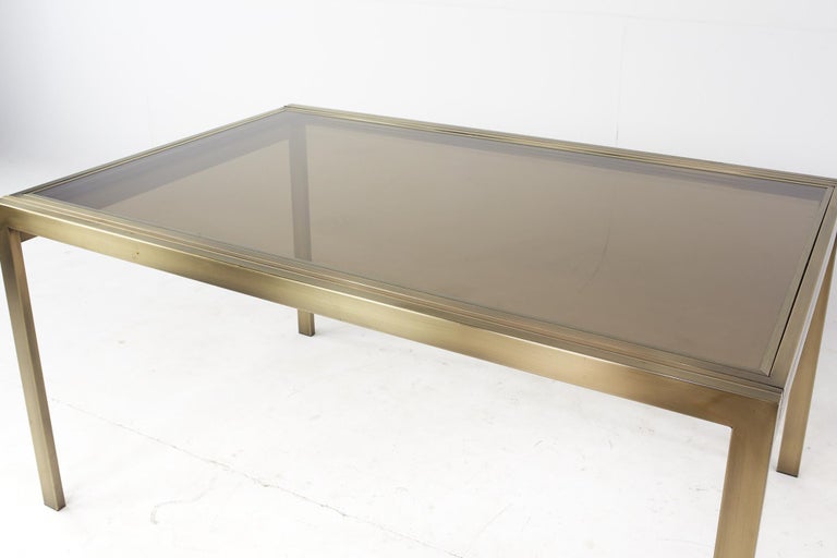 Mastercraft Mid-Century Brass and Smoked Glass Expanding Dining Table For Sale 3