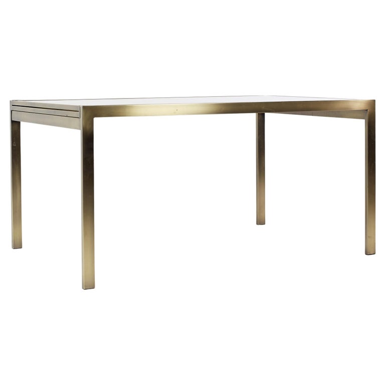 Mastercraft Mid-Century Brass and Smoked Glass Expanding Dining Table For Sale