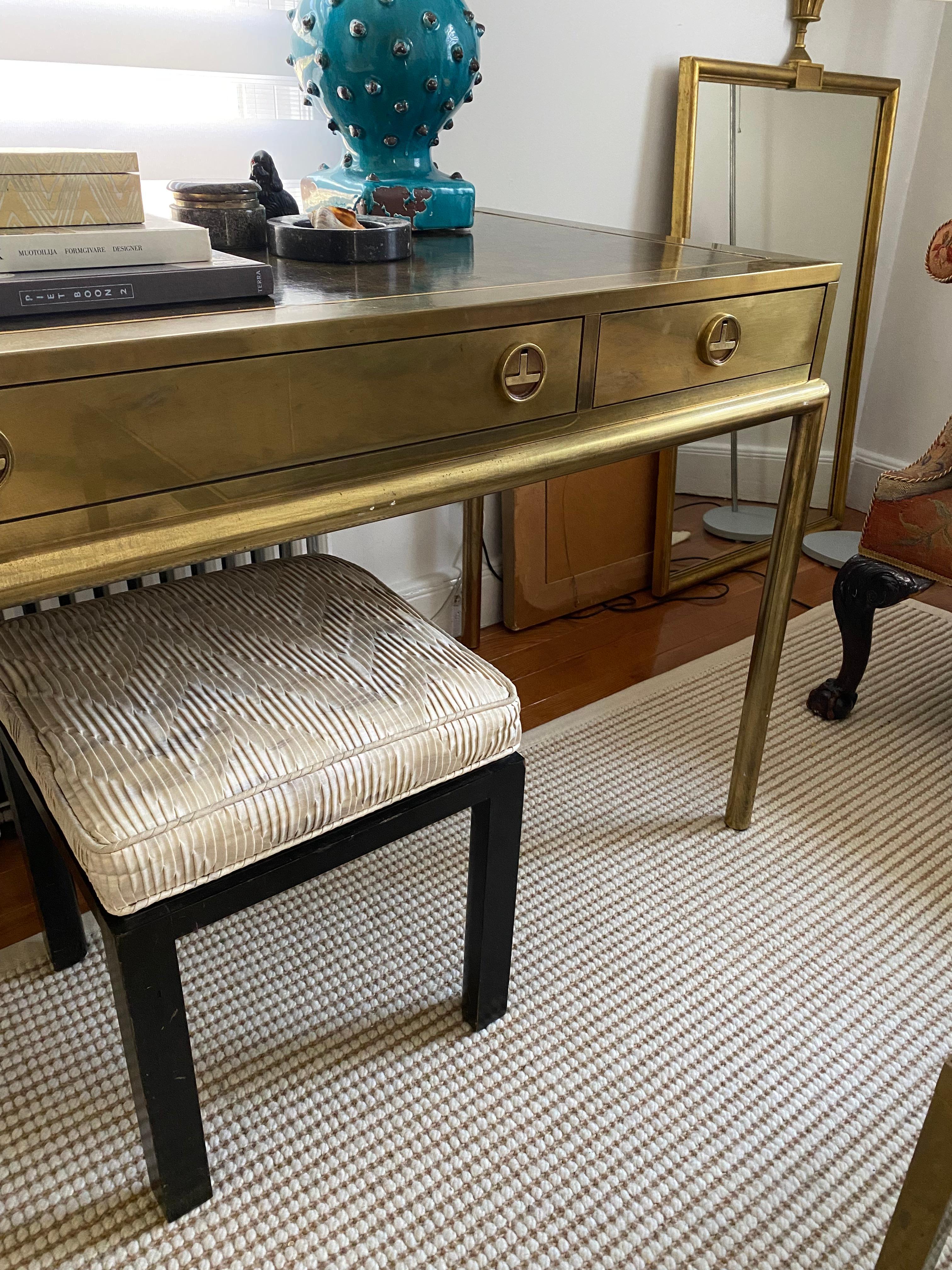 Hollywood Regency Mastercraft mid century brass detailed desk three drawers console Hollywood For Sale