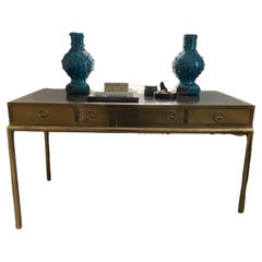 Mastercrafters mid century brass detailed desk three drawers console Hollywood