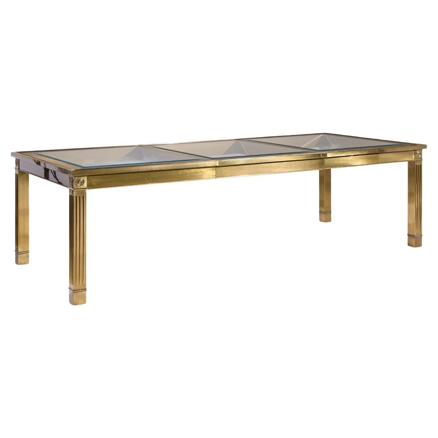 Mastercraft Mid Century Brass Expanding Dining Table with 1 Leaf