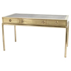 Escritorio estilo campaña Mastercraft Mid Century Brass Leather Top