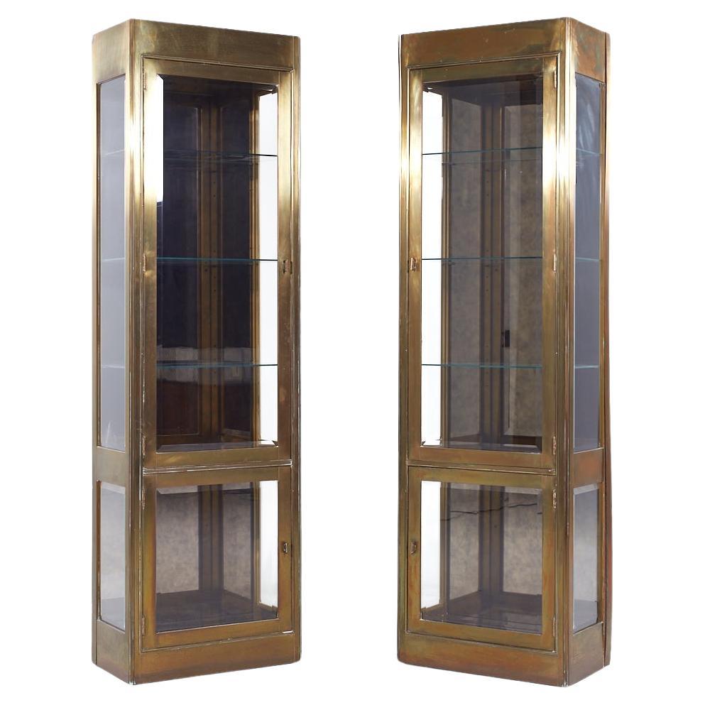 Mastercraft Mid Century Brass Vitrine Display Cabinets - Pair For Sale